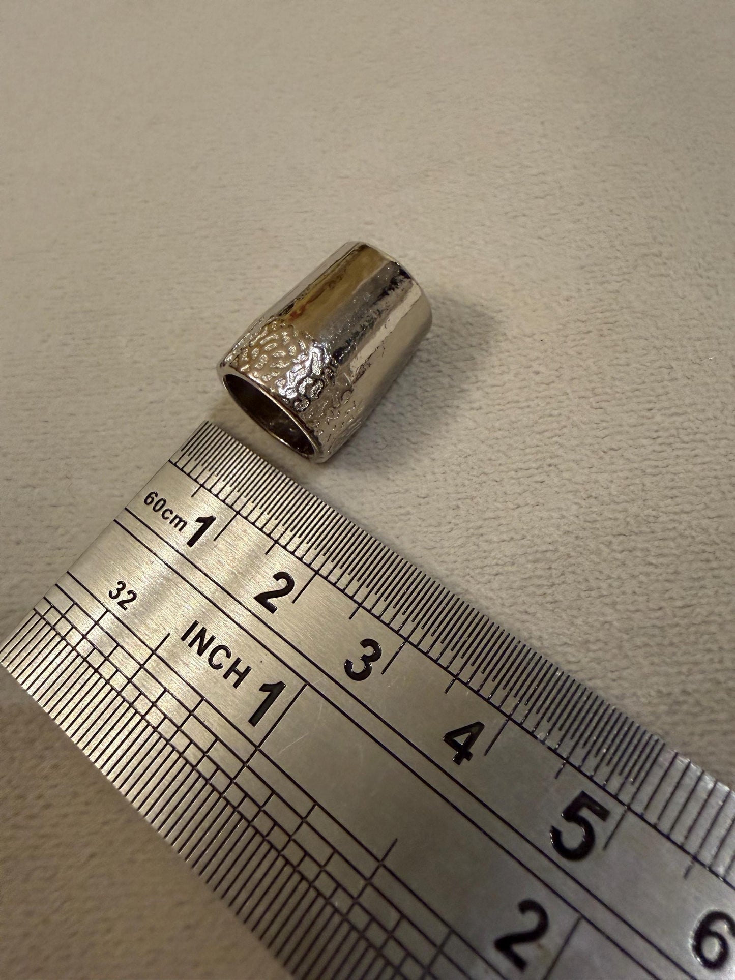 4x Beads, Solid Metal 2cm Bead, Cord End, 10mm/ 7mm Hole, Tube Bead, Crafts, Clothing