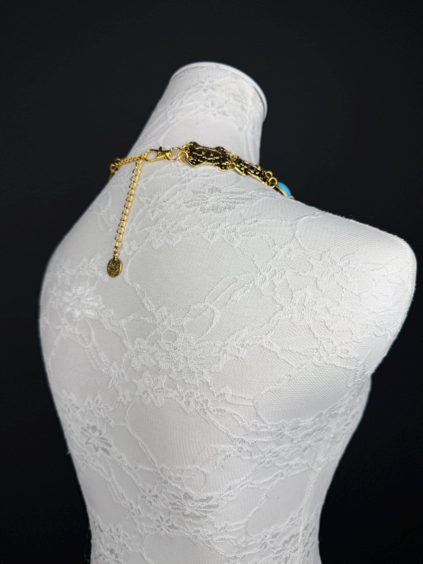 Necklace, Vintage Style, Antique Gold, Blue stone necklace