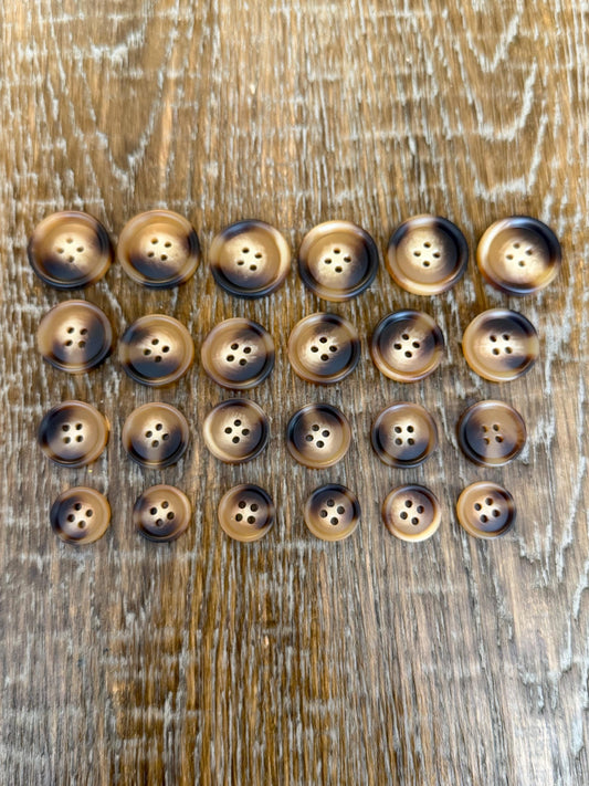 6 pcs Buttons, Polyester Mock Horn Design Buttons, 4 Sizes
