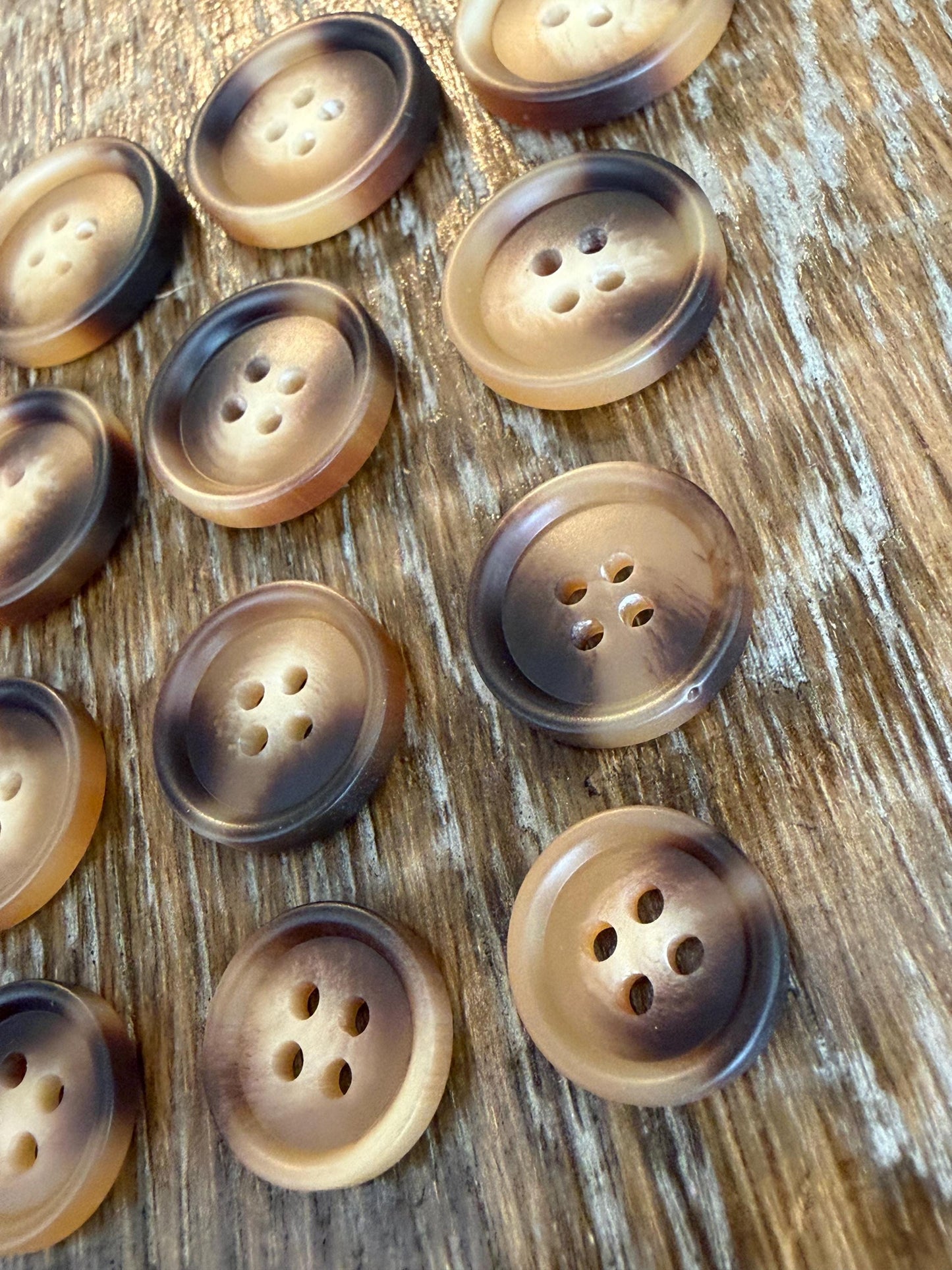 6 pcs Buttons, Polyester Mock Horn Design Buttons, 4 Sizes