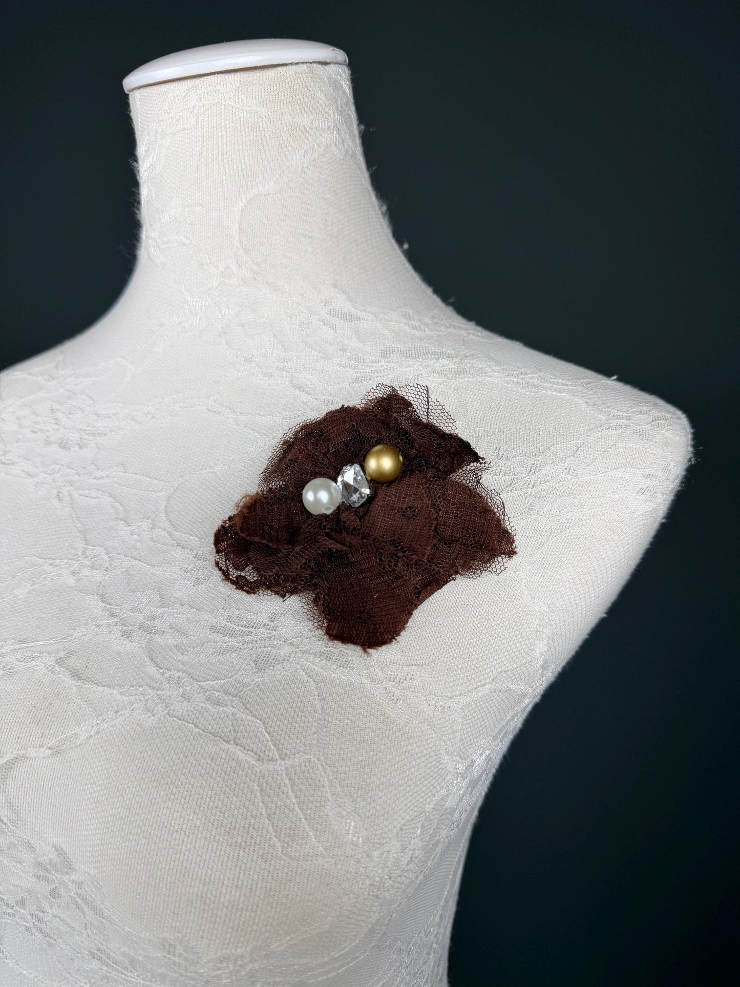 Brown Corsage, 7.5cm, 3” Wide, Beaded Corsage, Pin on Flower Corsage