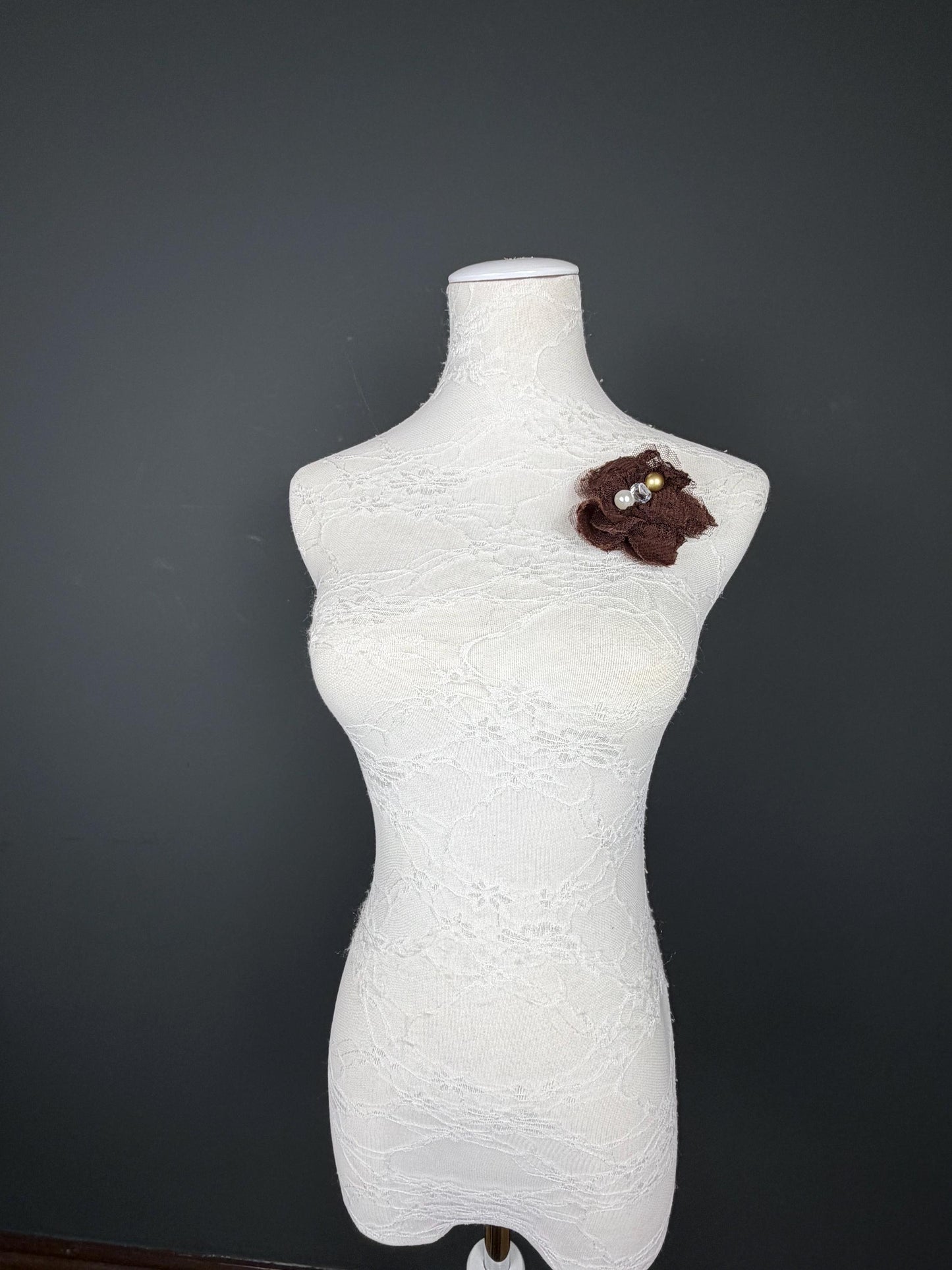 Brown Corsage, 7.5cm, 3” Wide, Beaded Corsage, Pin on Flower Corsage