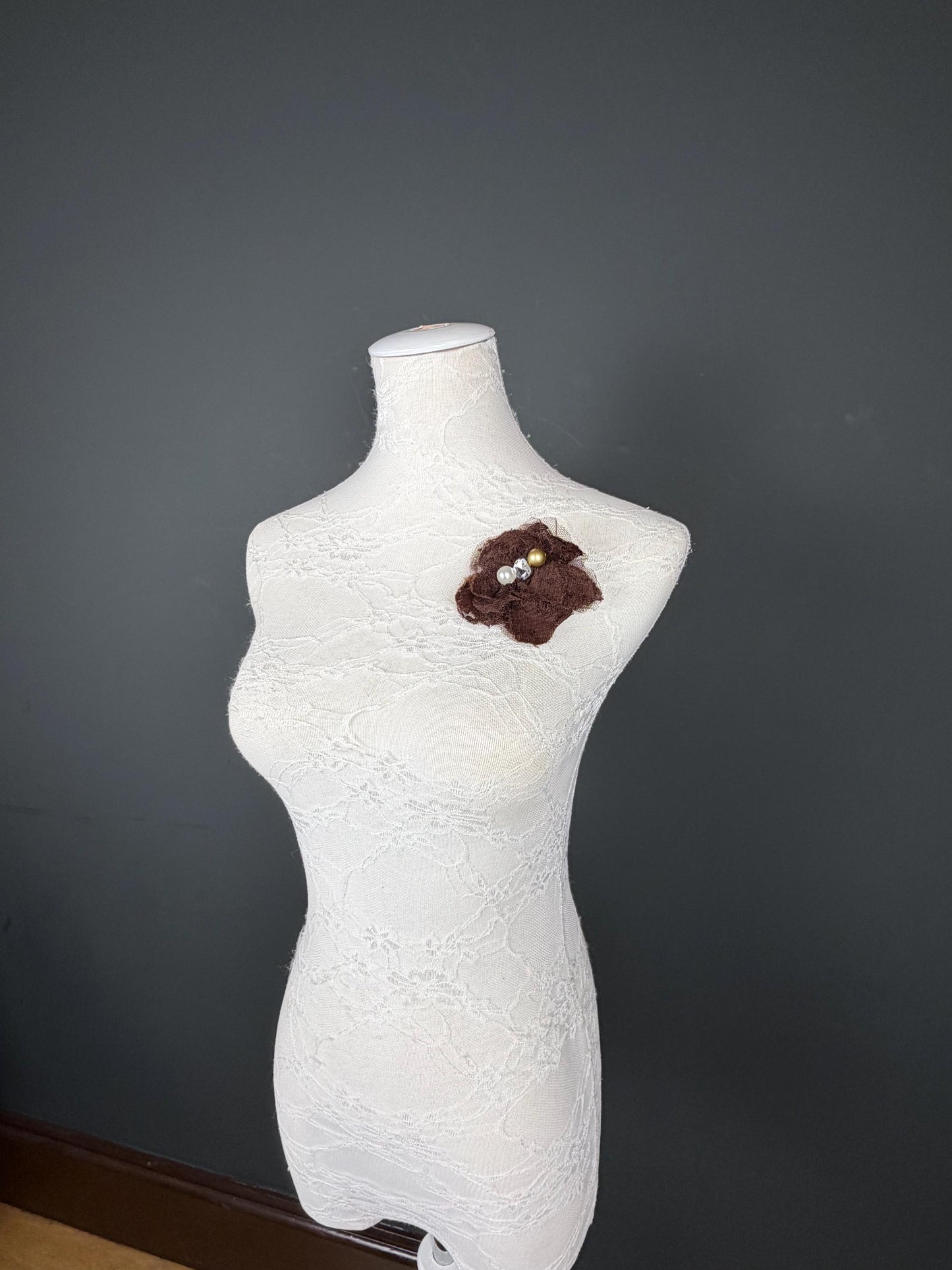 Brown Corsage, 7.5cm, 3” Wide, Beaded Corsage, Pin on Flower Corsage