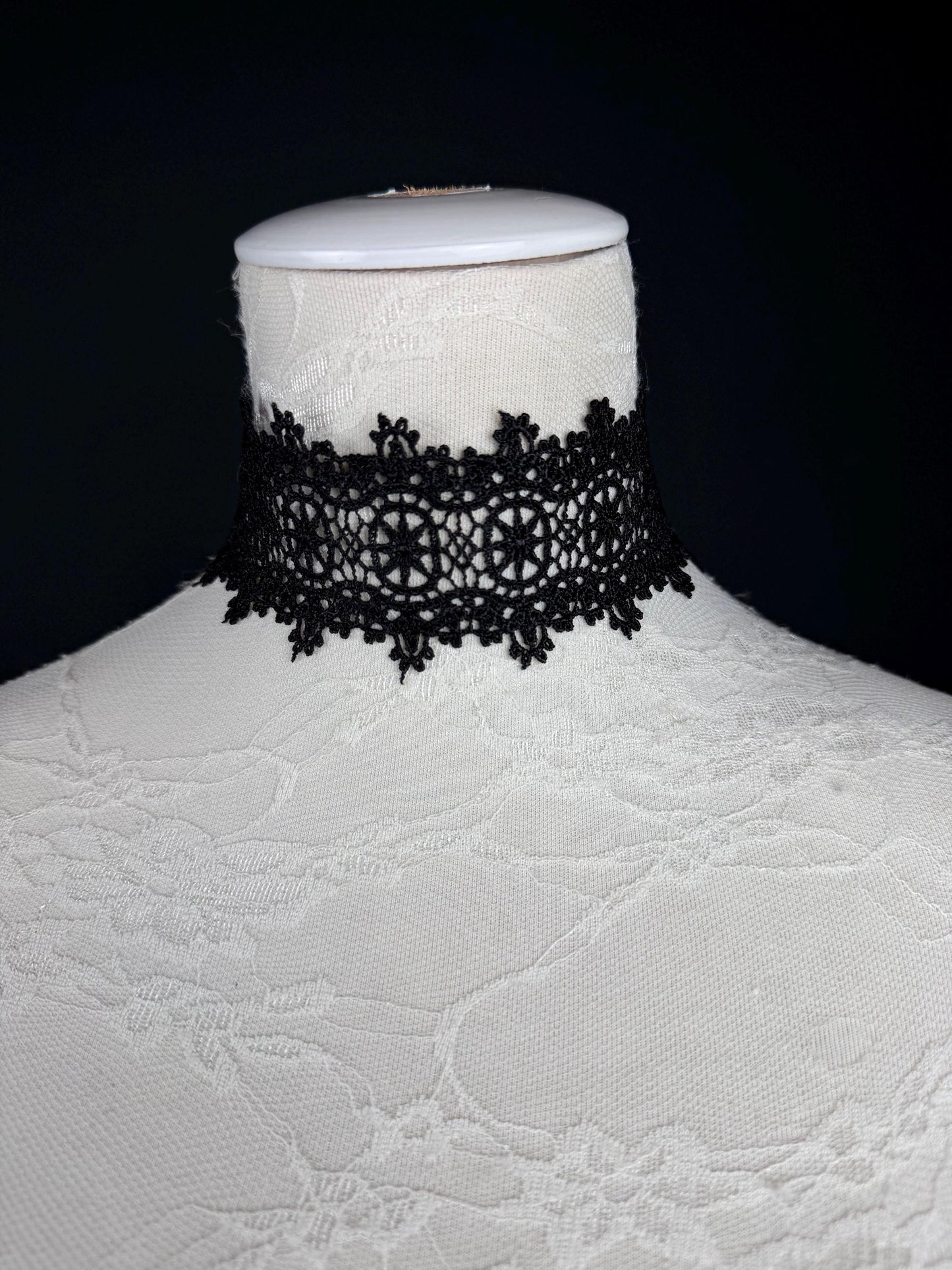 Lace Choker. Black Lace Choker, Elegant Lace Design, 2” Wide