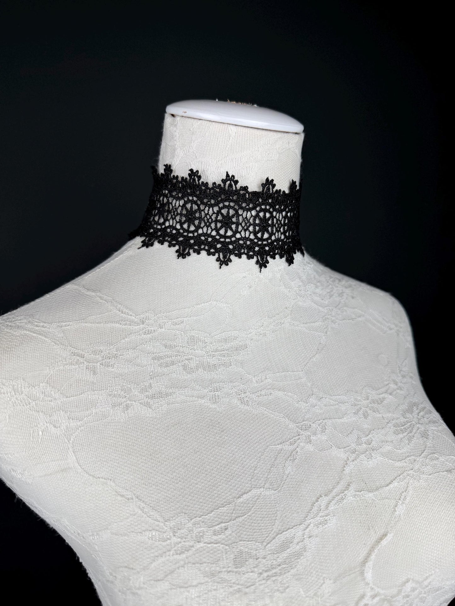 Lace Choker. Black Lace Choker, Elegant Lace Design, 2” Wide
