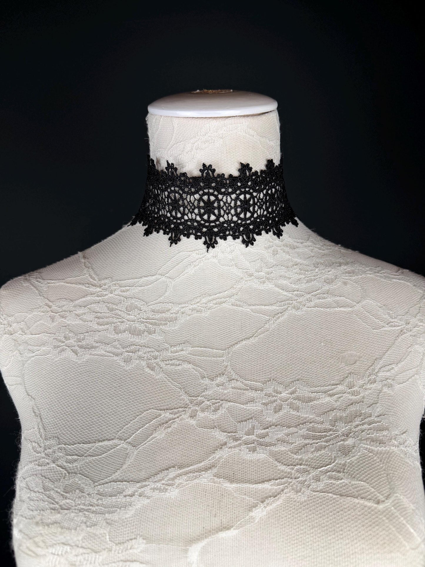 Lace Choker. Black Lace Choker, Elegant Lace Design, 2” Wide