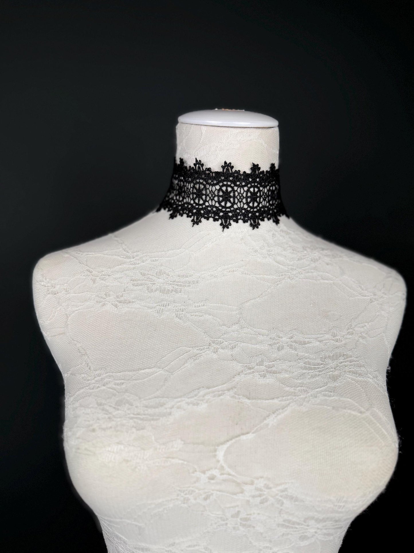Lace Choker. Black Lace Choker, Elegant Lace Design, 2” Wide