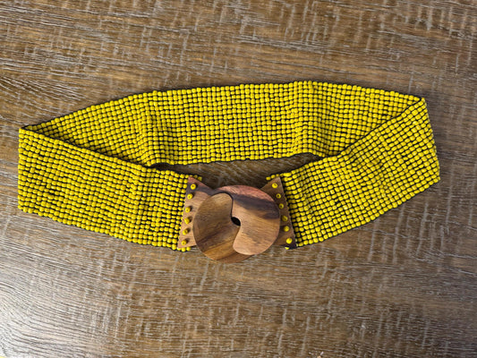 Yellow Handmade Bohemian Beaded Elastic Belt - Two Colours