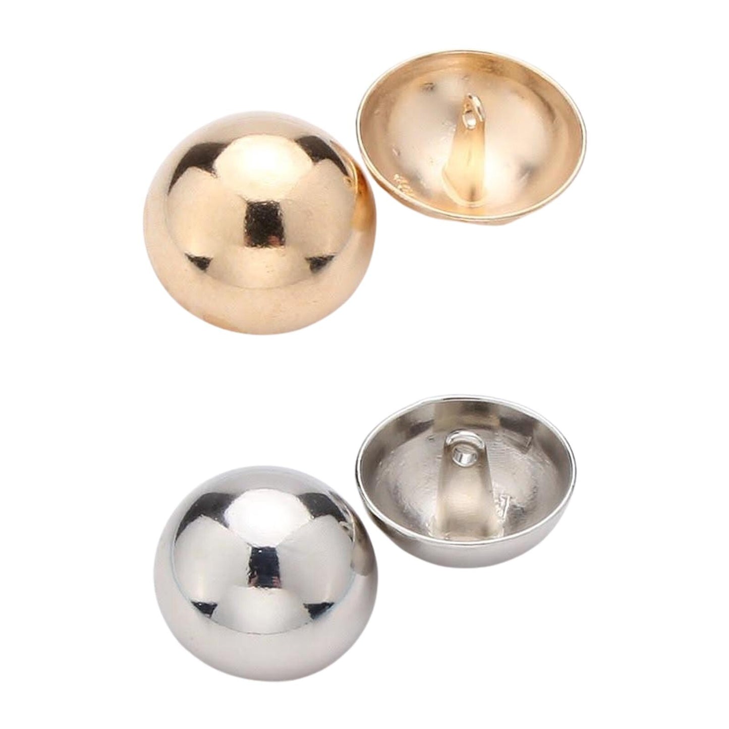 6pcs Metal Dome Buttons, Silver, Gold, 4 sizes
