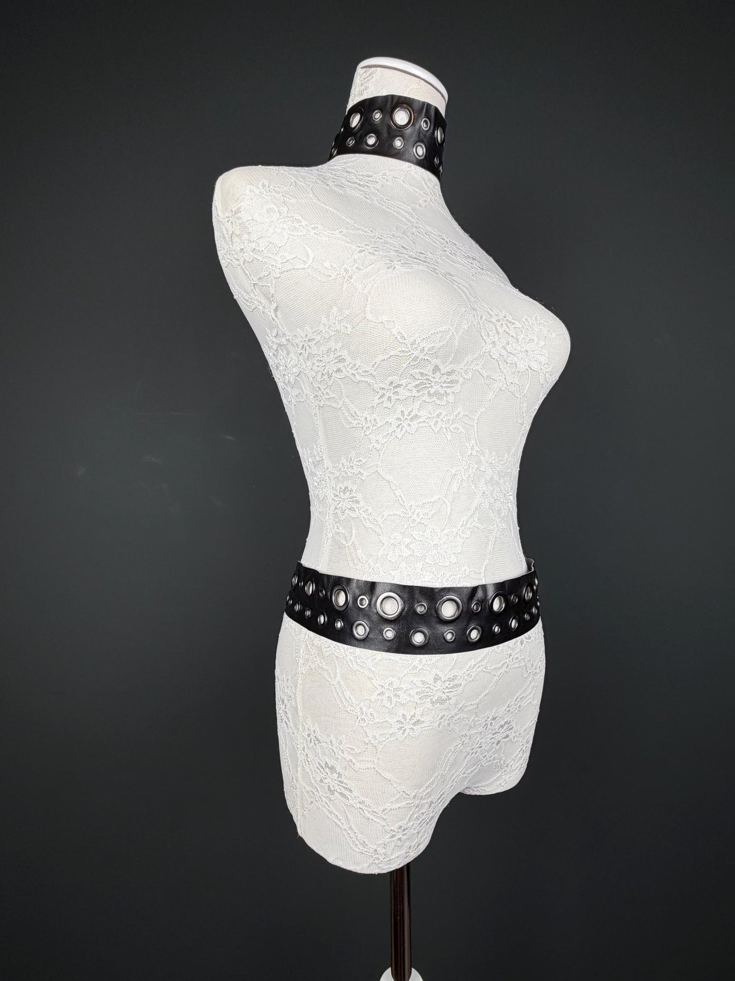 Eyelet Belt, 2” Wide, Gunmetal Eyelets, Vegan Belt, Faux Leather, Fashion Accessory