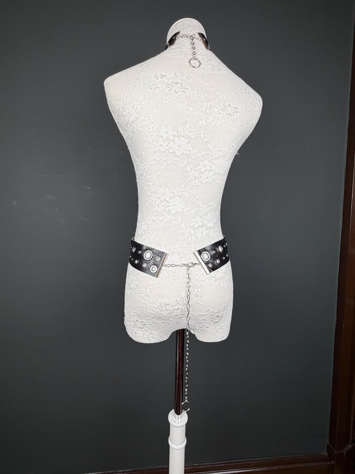 Eyelet Belt, 2” Wide, Gunmetal Eyelets, Vegan Belt, Faux Leather, Fashion Accessory