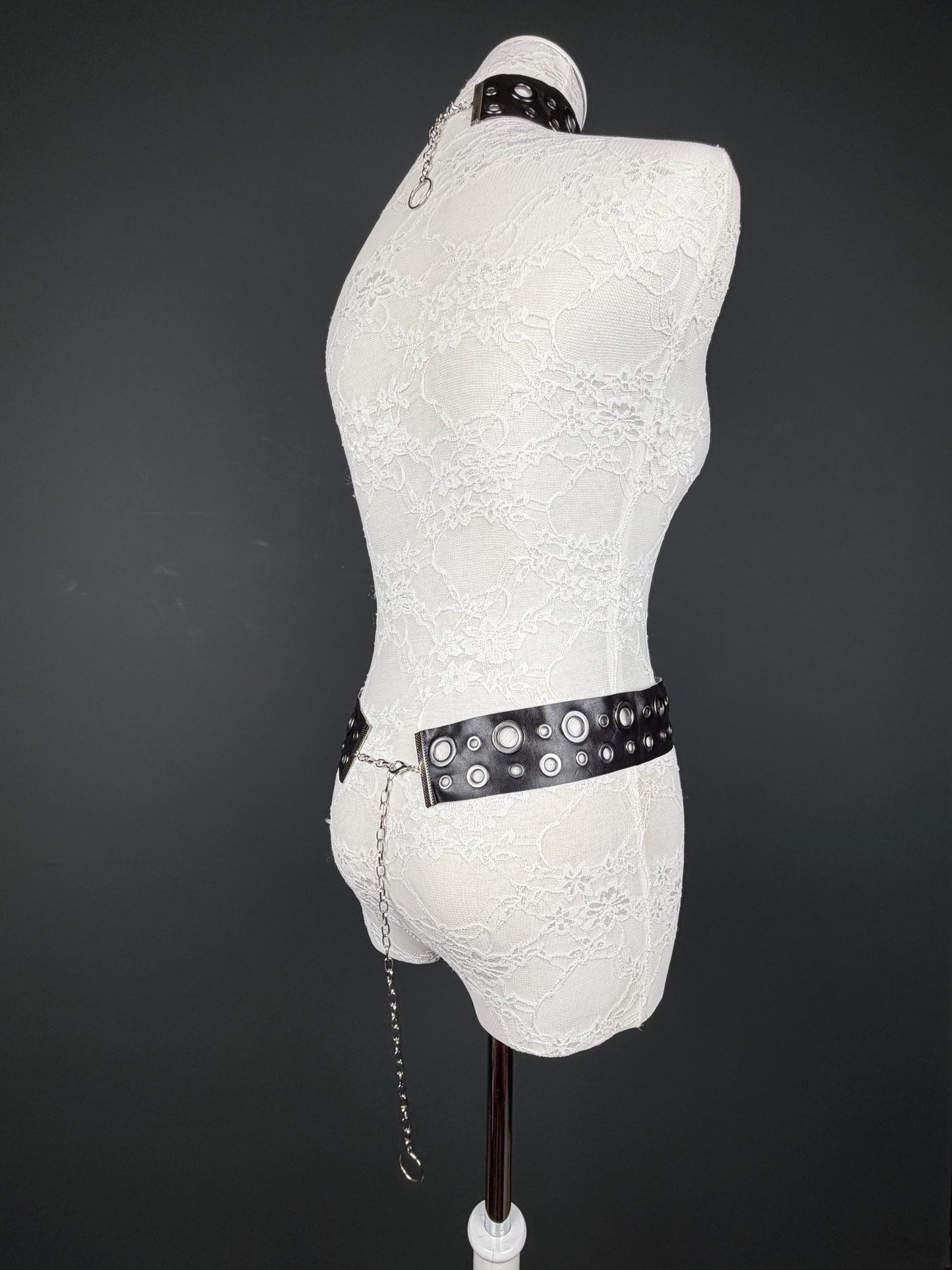 Eyelet Belt, 2” Wide, Gunmetal Eyelets, Vegan Belt, Faux Leather, Fashion Accessory