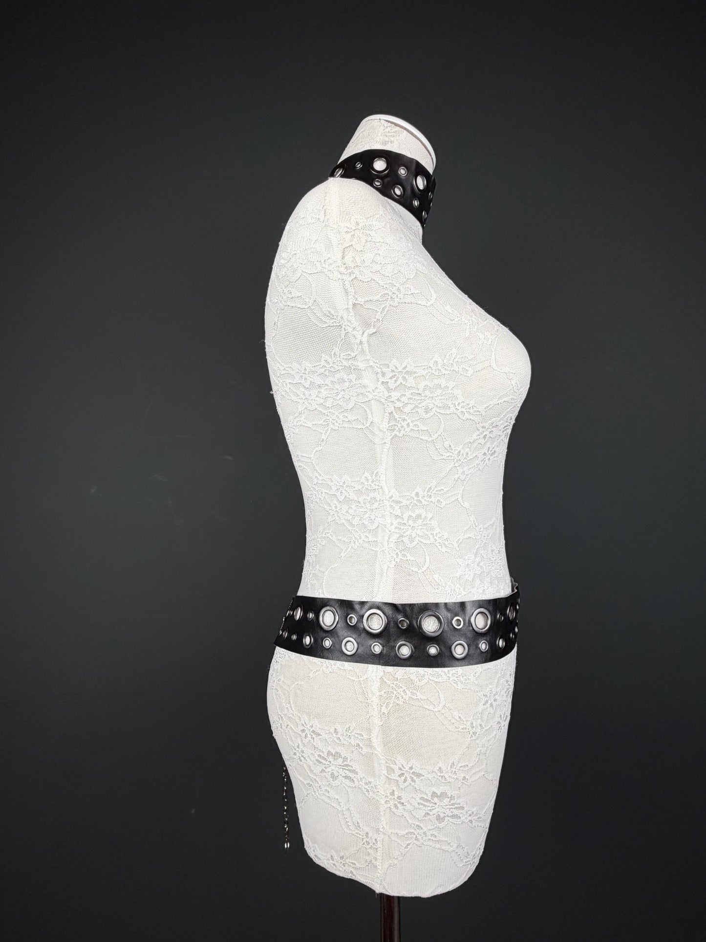 Eyelet Belt, 2” Wide, Gunmetal Eyelets, Vegan Belt, Faux Leather, Fashion Accessory