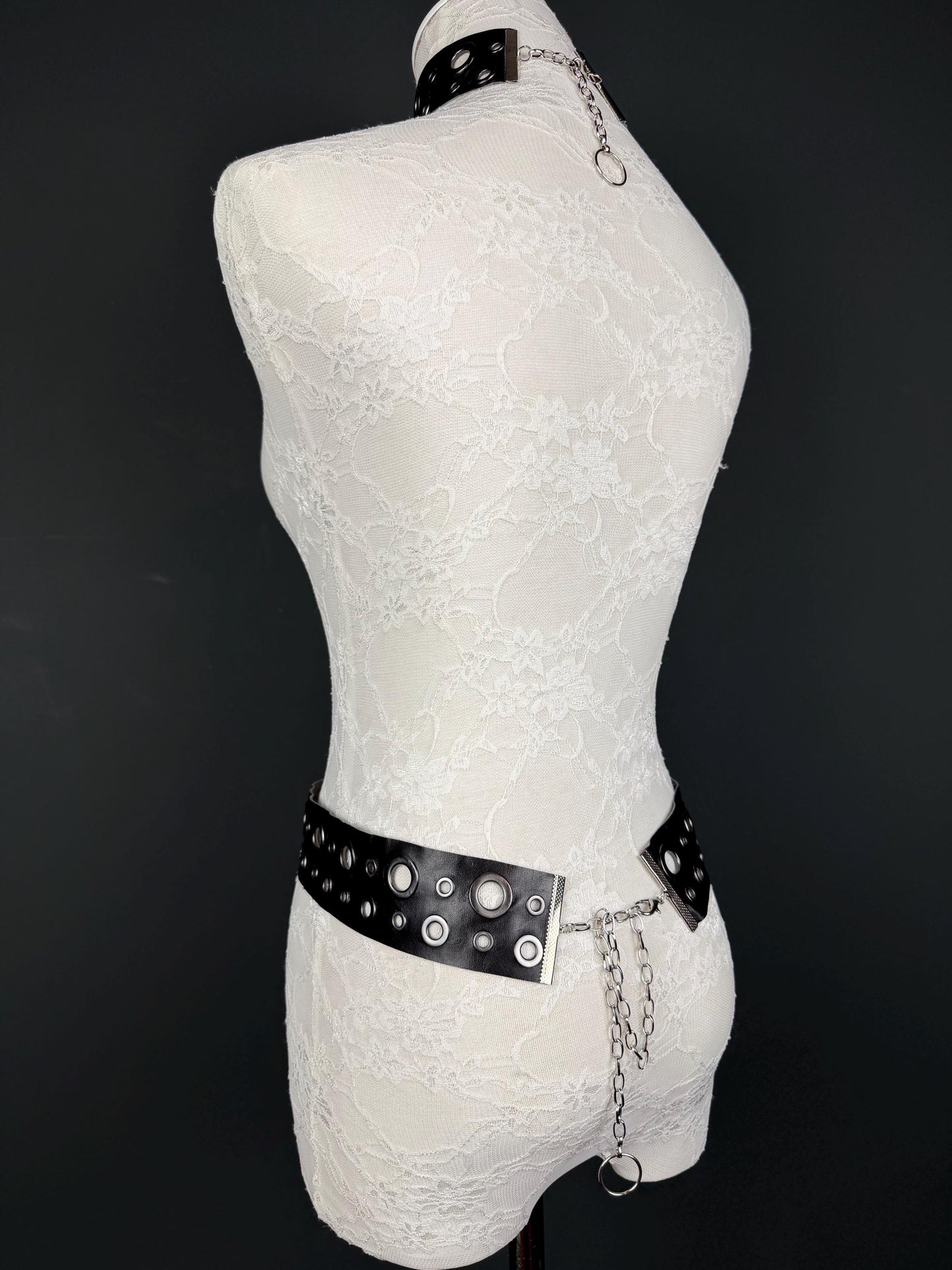 Eyelet Belt, 2” Wide, Gunmetal Eyelets, Vegan Belt, Faux Leather, Fashion Accessory
