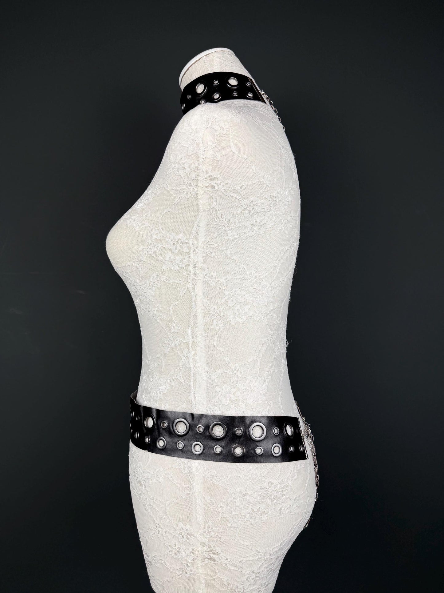 Eyelet Belt, 2” Wide, Gunmetal Eyelets, Vegan Belt, Faux Leather, Fashion Accessory