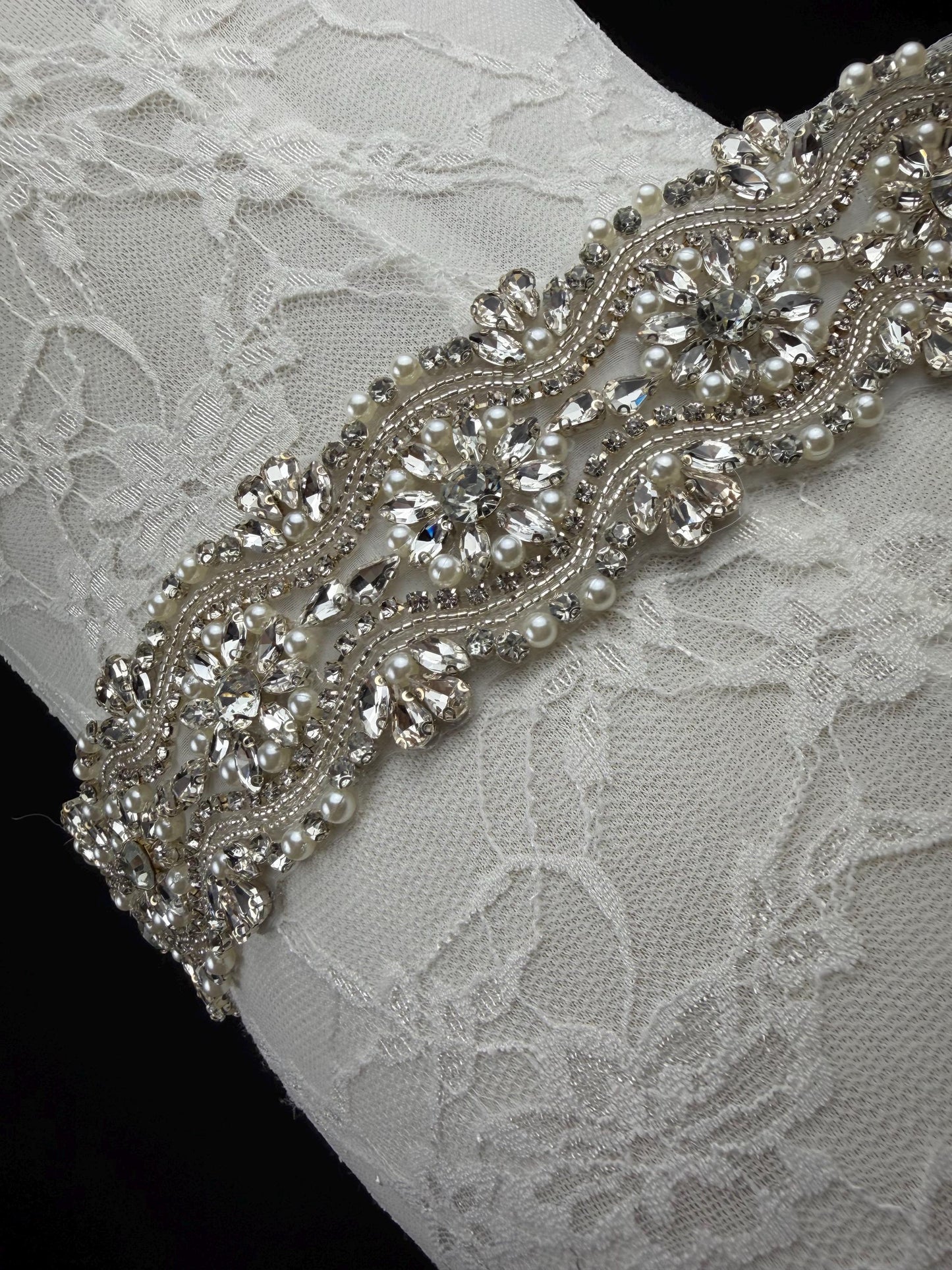 Jewel Diamanté Pearl Trimming, Sew on, Iron On, Bridal, Weddings, furnishing, couture