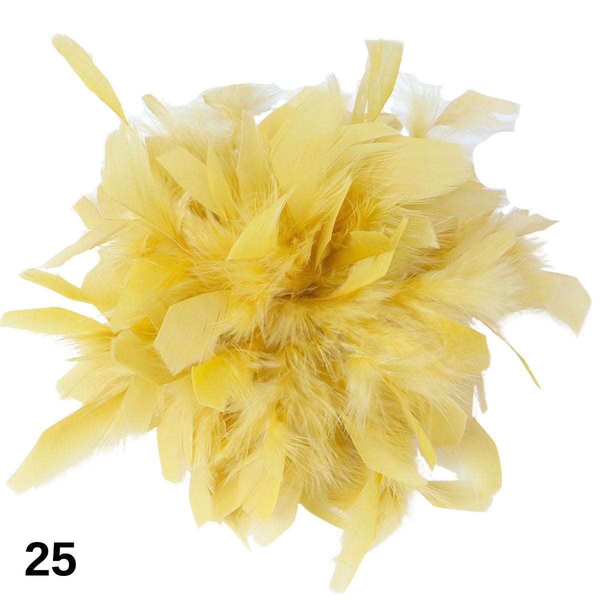 Large Faux Feather Corsage, Yellow, 26 colours, 10” Wide, 25cm, Pin on Corsage, Bridal, Clothing, Dress, Hat, Accessory, FAN Design