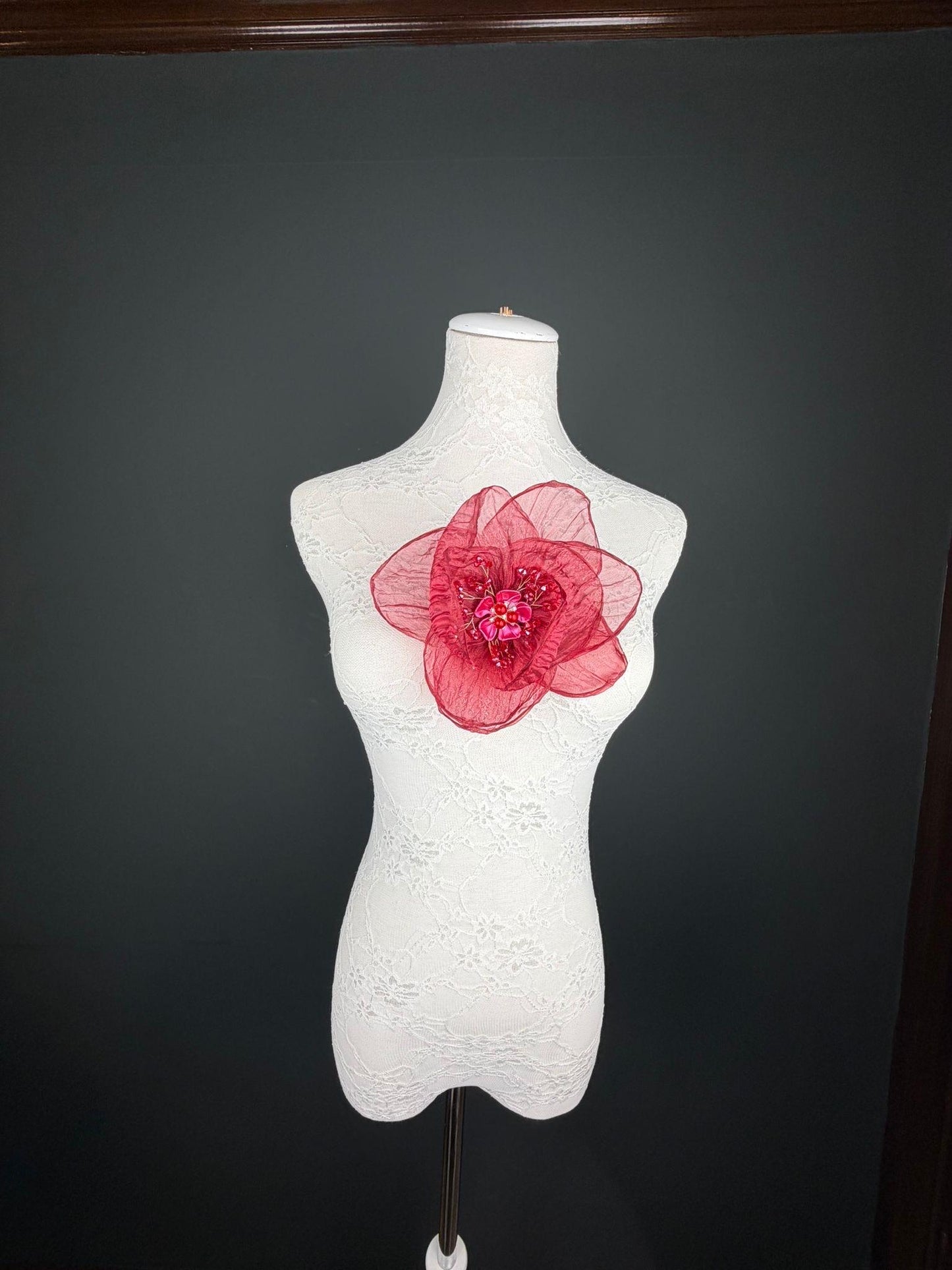 Large Organza Corsage Flower, Burgundy, 15 colours, 8” Wide, 20cm, Pin on Corsage, Bridal, Clothing, Dress, Hat, Accessory, FAN Design