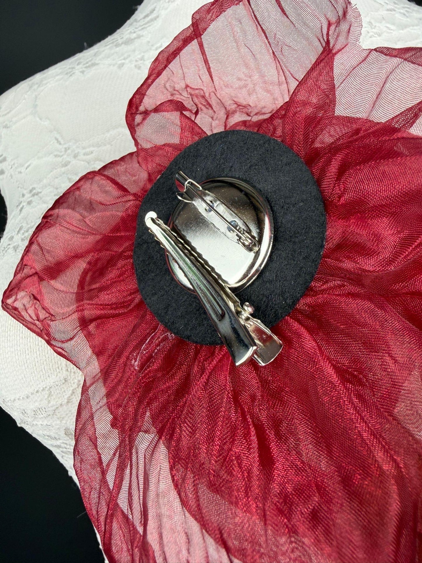 Large Organza Corsage Flower, Burgundy, 15 colours, 8” Wide, 20cm, Pin on Corsage, Bridal, Clothing, Dress, Hat, Accessory, FAN Design