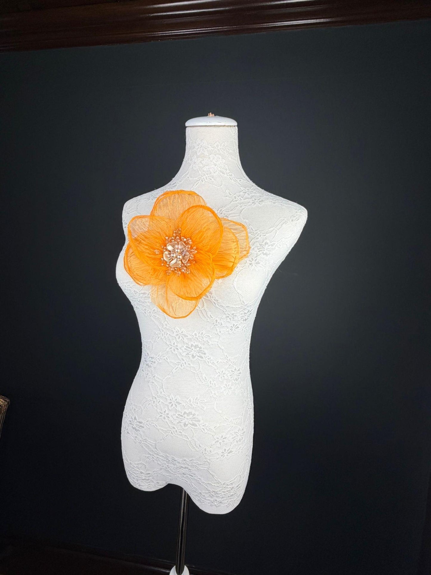 Large Organza Corsage Flower, Orange, 15 colours, 8” Wide, 20cm, Pin on Corsage, Bridal, Clothing, Dress, Hat, Accessory, FAN Design