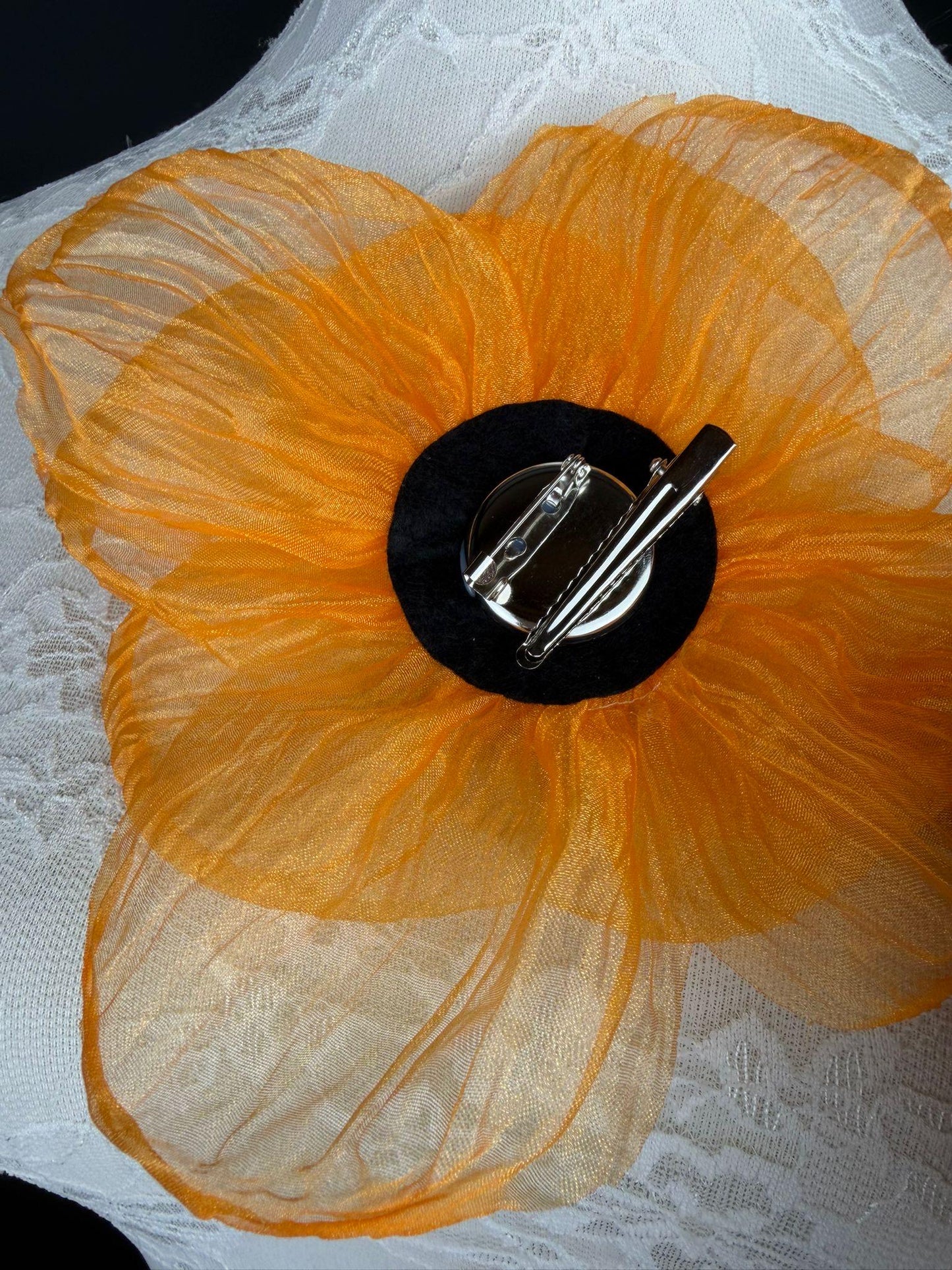 Large Organza Corsage Flower, Orange, 15 colours, 8” Wide, 20cm, Pin on Corsage, Bridal, Clothing, Dress, Hat, Accessory, FAN Design