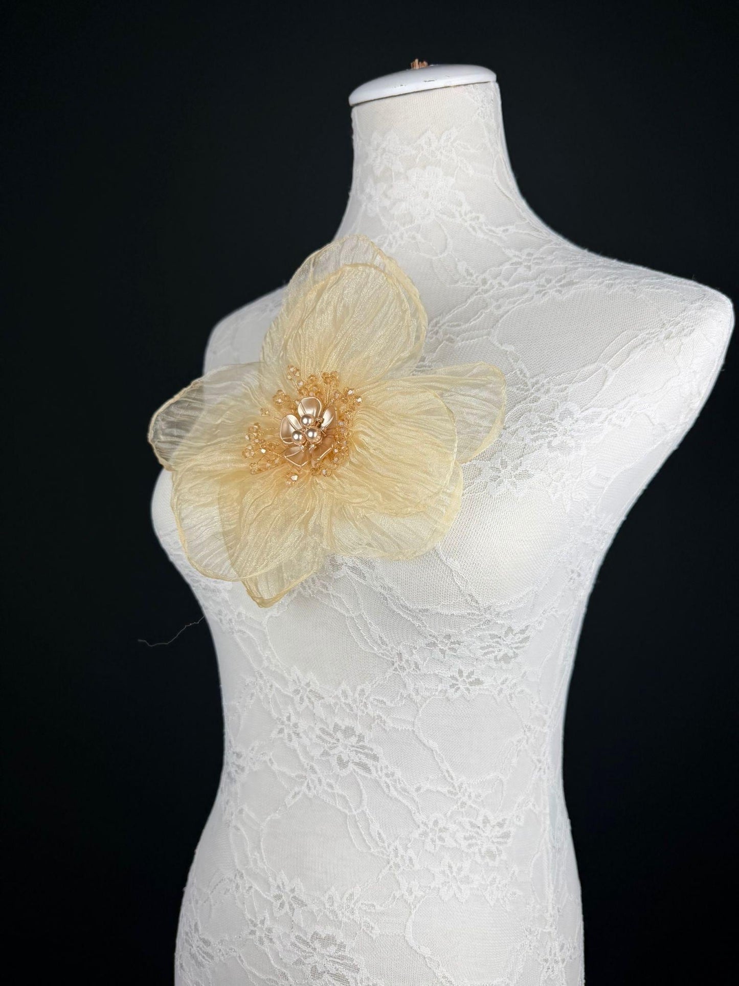 Large Organza Corsage Flower, Cream, 15 colours, 8” Wide, 20cm, Pin on Corsage, Bridal, Clothing, Dress, Hat, Accessory, FAN Design