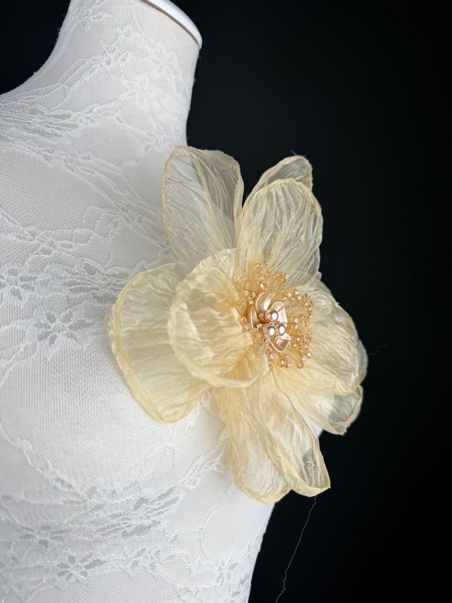 Large Organza Corsage Flower, Cream, 15 colours, 8” Wide, 20cm, Pin on Corsage, Bridal, Clothing, Dress, Hat, Accessory, FAN Design