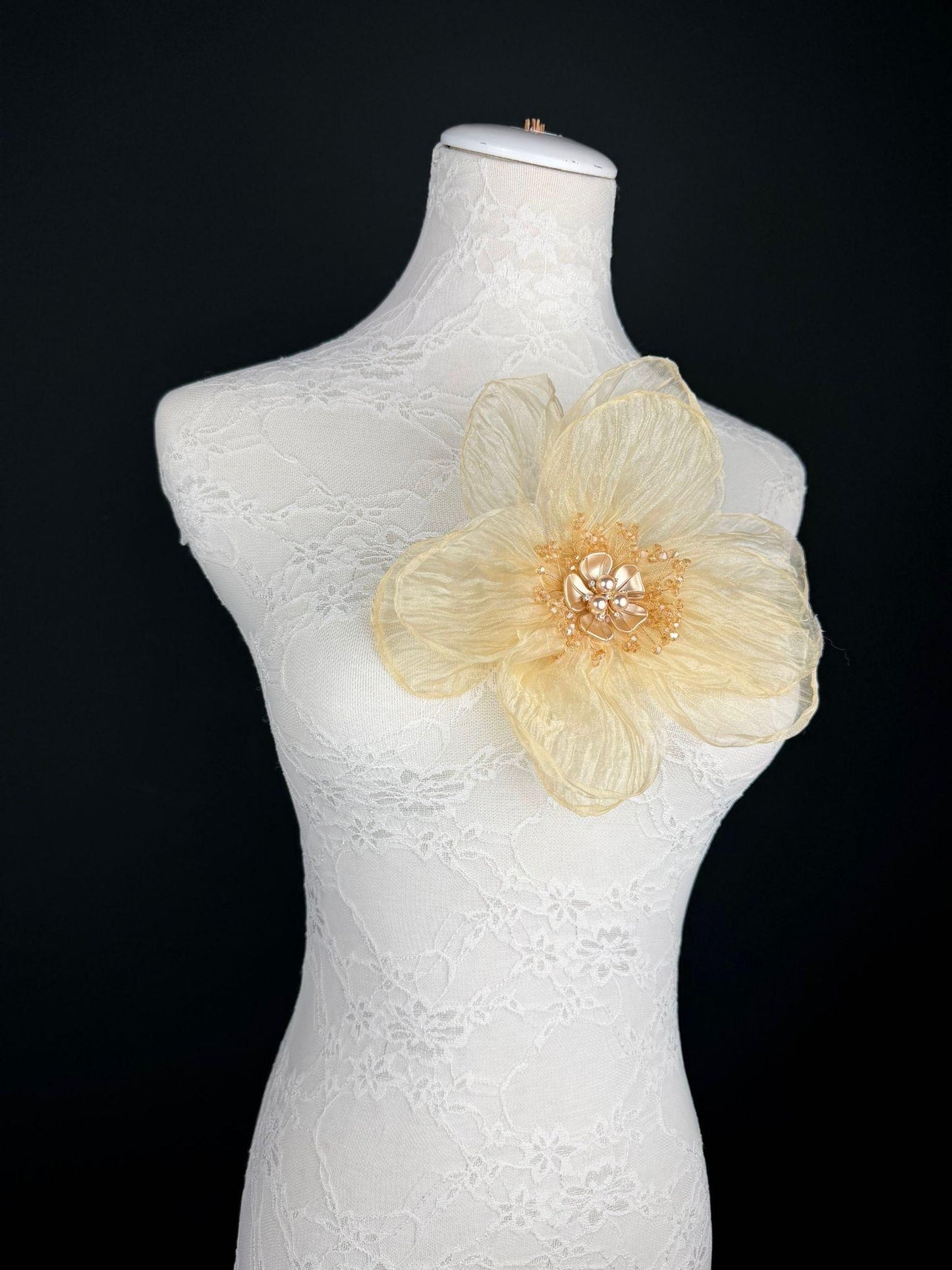Large Organza Corsage Flower, Cream, 15 colours, 8” Wide, 20cm, Pin on Corsage, Bridal, Clothing, Dress, Hat, Accessory, FAN Design