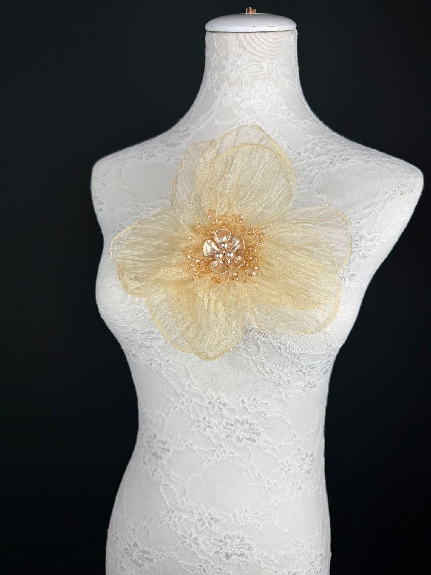 Large Organza Corsage Flower, Cream, 15 colours, 8” Wide, 20cm, Pin on Corsage, Bridal, Clothing, Dress, Hat, Accessory, FAN Design