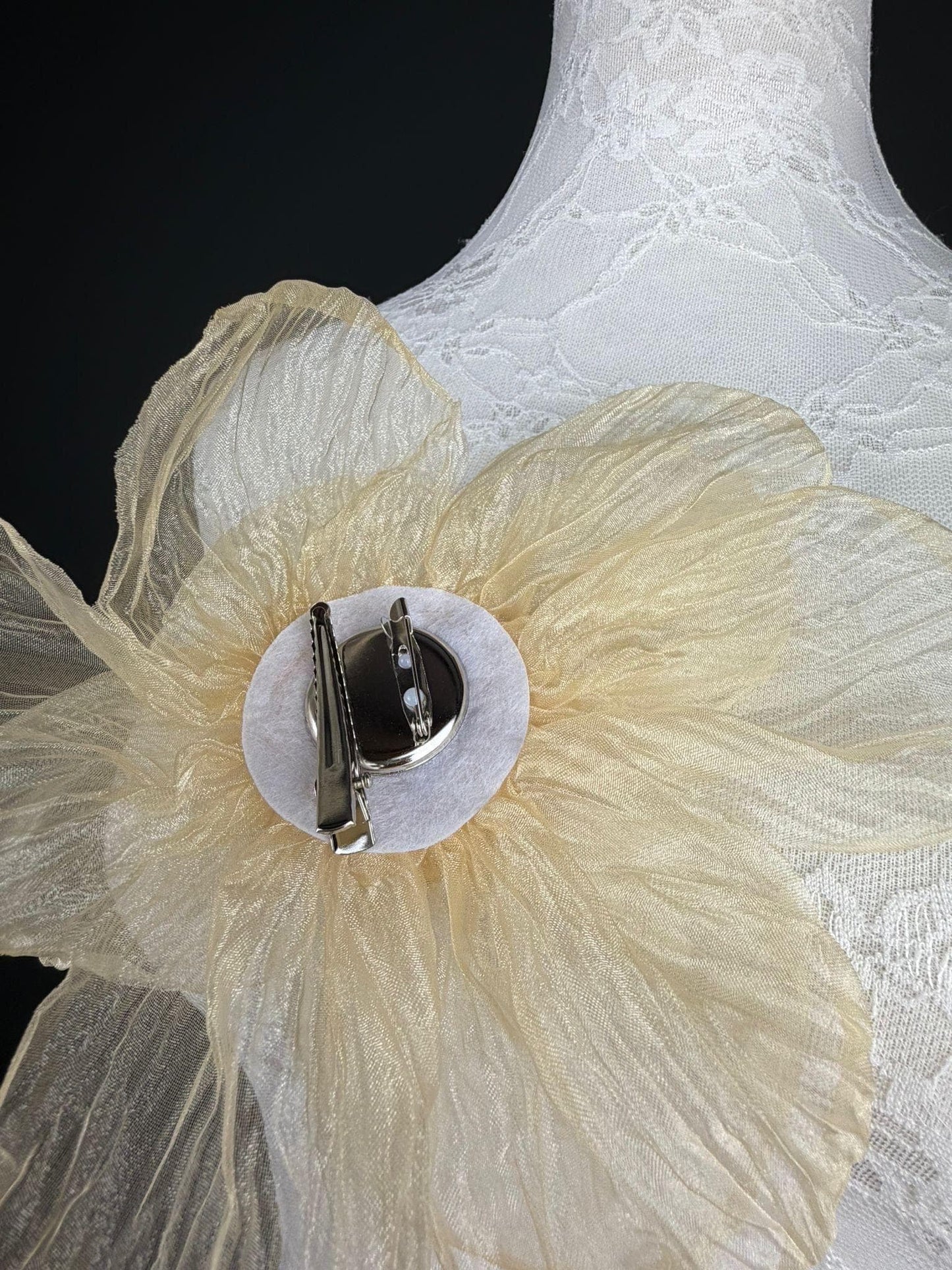 Large Organza Corsage Flower, Cream, 15 colours, 8” Wide, 20cm, Pin on Corsage, Bridal, Clothing, Dress, Hat, Accessory, FAN Design