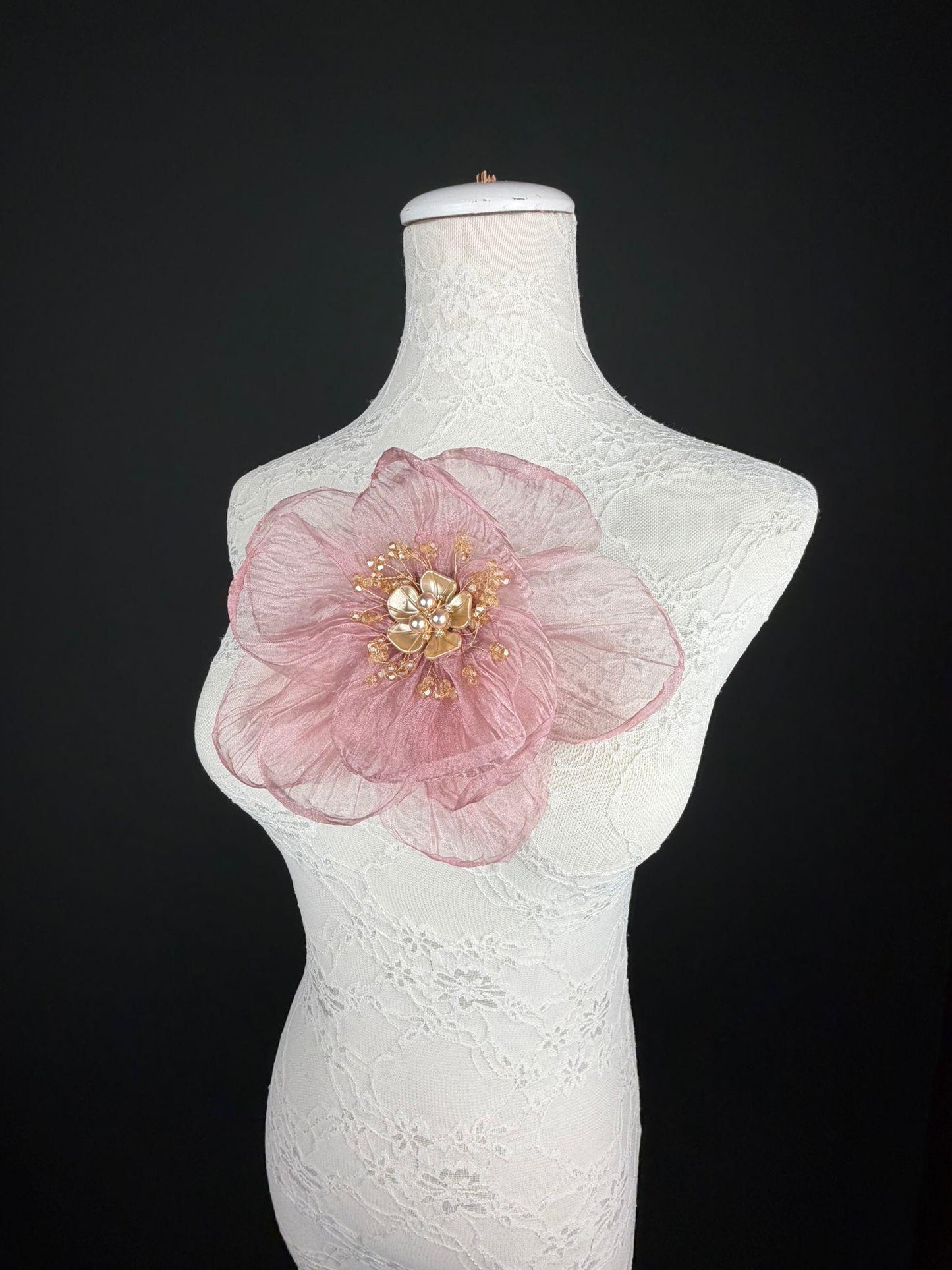 Large Organza Corsage Flower, Dusky Pink, 15 colours, 8” Wide, 20cm, Pin on Corsage, Bridal, Clothing, Dress, Hat, Accessory, FAN Design