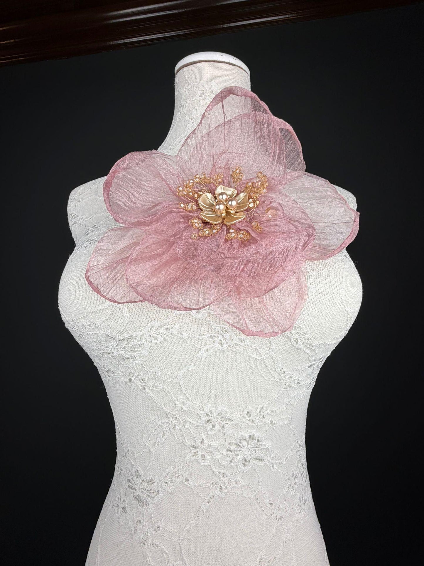 Large Organza Corsage Flower, Dusky Pink, 15 colours, 8” Wide, 20cm, Pin on Corsage, Bridal, Clothing, Dress, Hat, Accessory, FAN Design