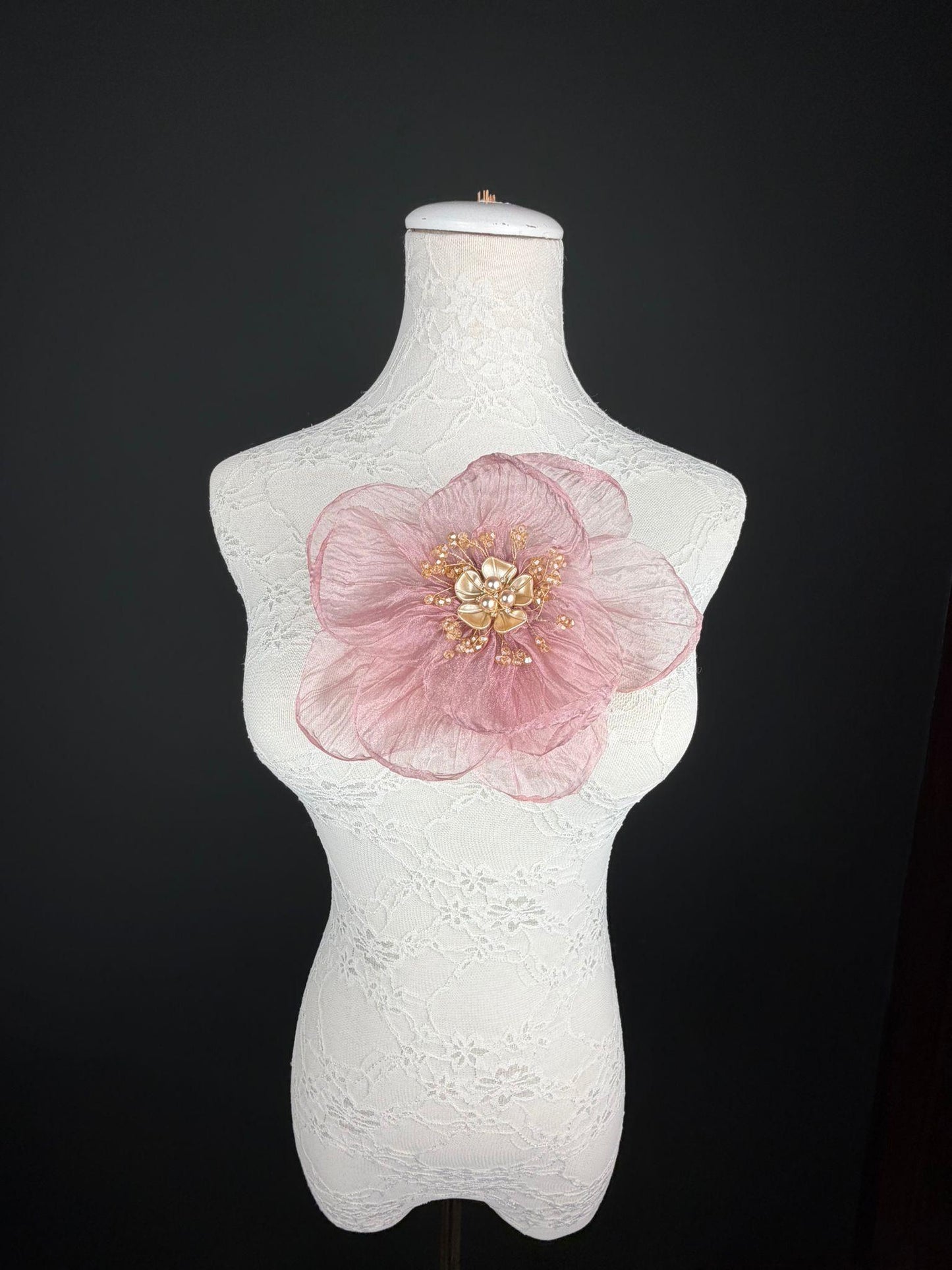Large Organza Corsage Flower, Dusky Pink, 15 colours, 8” Wide, 20cm, Pin on Corsage, Bridal, Clothing, Dress, Hat, Accessory, FAN Design