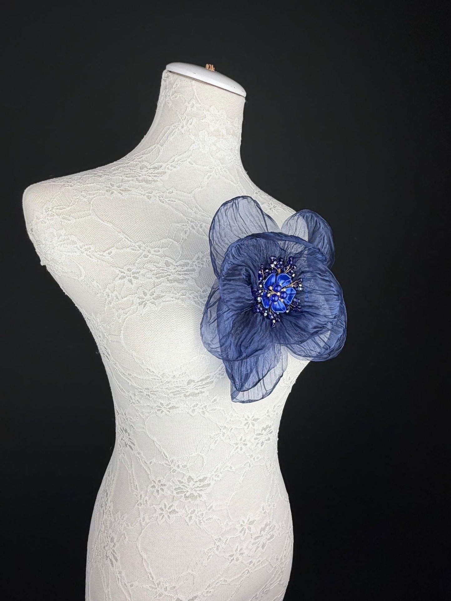 Large Organza Corsage Flower, Navy, 15 colours, 8” Wide, 20cm, Pin on Corsage, Bridal, Clothing, Dress, Hat, Accessory, FAN Design