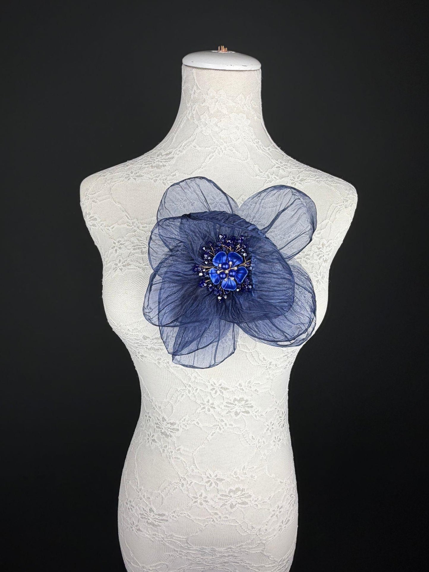 Large Organza Corsage Flower, Navy, 15 colours, 8” Wide, 20cm, Pin on Corsage, Bridal, Clothing, Dress, Hat, Accessory, FAN Design
