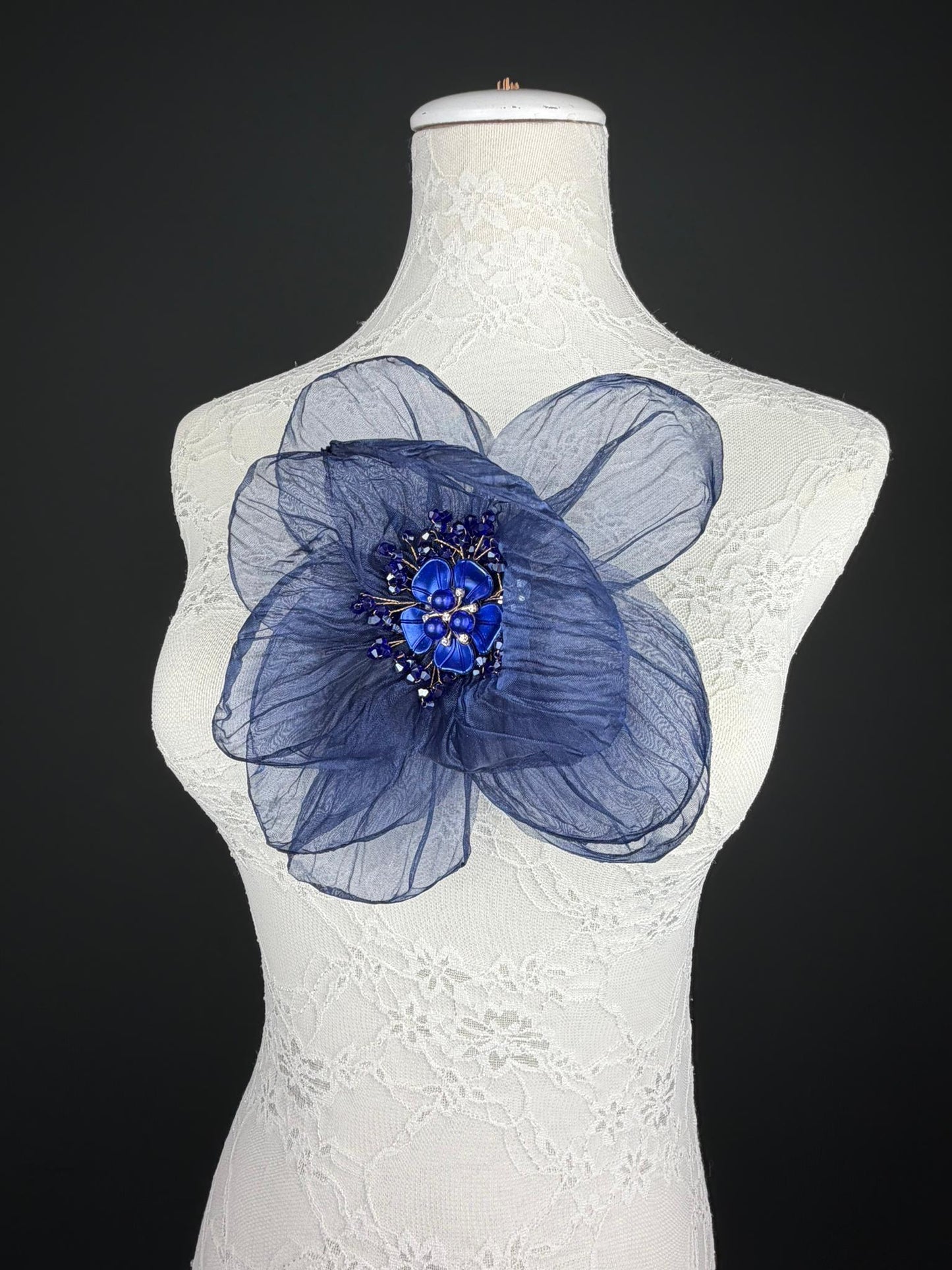 Large Organza Corsage Flower, Navy, 15 colours, 8” Wide, 20cm, Pin on Corsage, Bridal, Clothing, Dress, Hat, Accessory, FAN Design