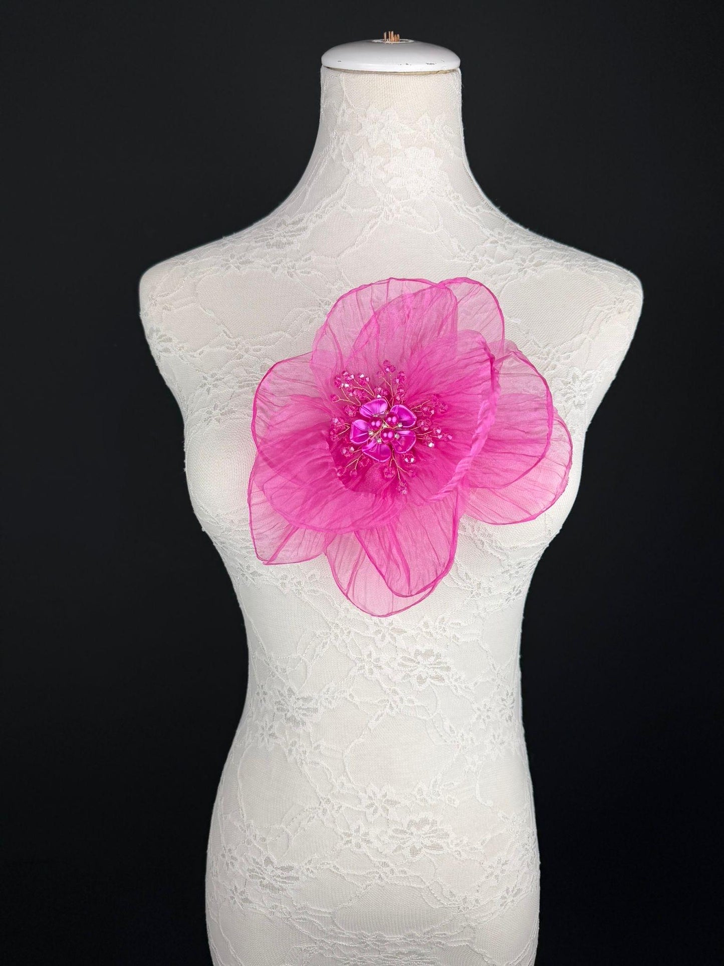 Large Organza Corsage Flower, Cerise, 15 colours, 8” Wide, 20cm, Pin on Corsage, Bridal, Clothing, Dress, Hat, Accessory, FAN Design