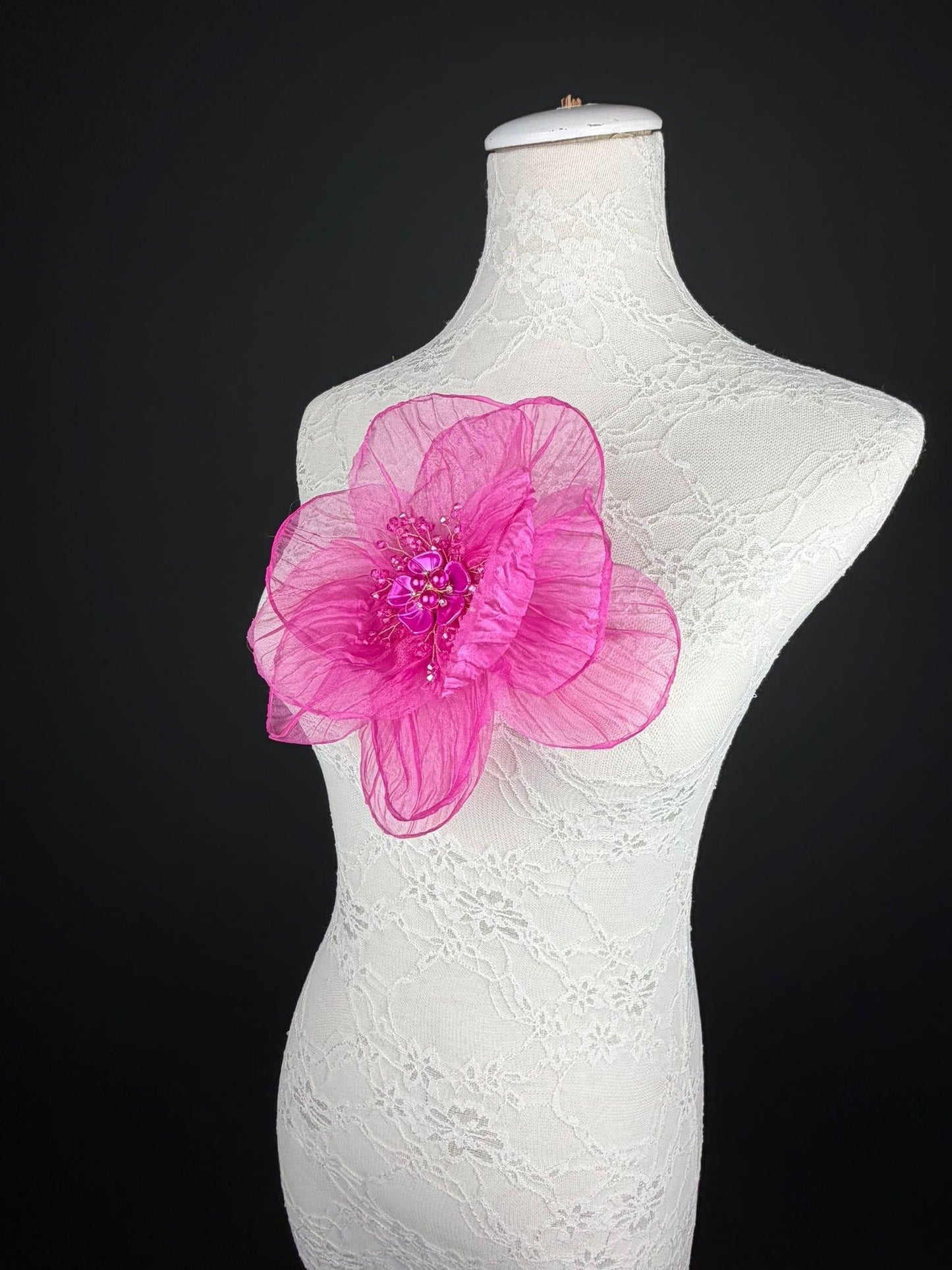 Large Organza Corsage Flower, Cerise, 15 colours, 8” Wide, 20cm, Pin on Corsage, Bridal, Clothing, Dress, Hat, Accessory, FAN Design