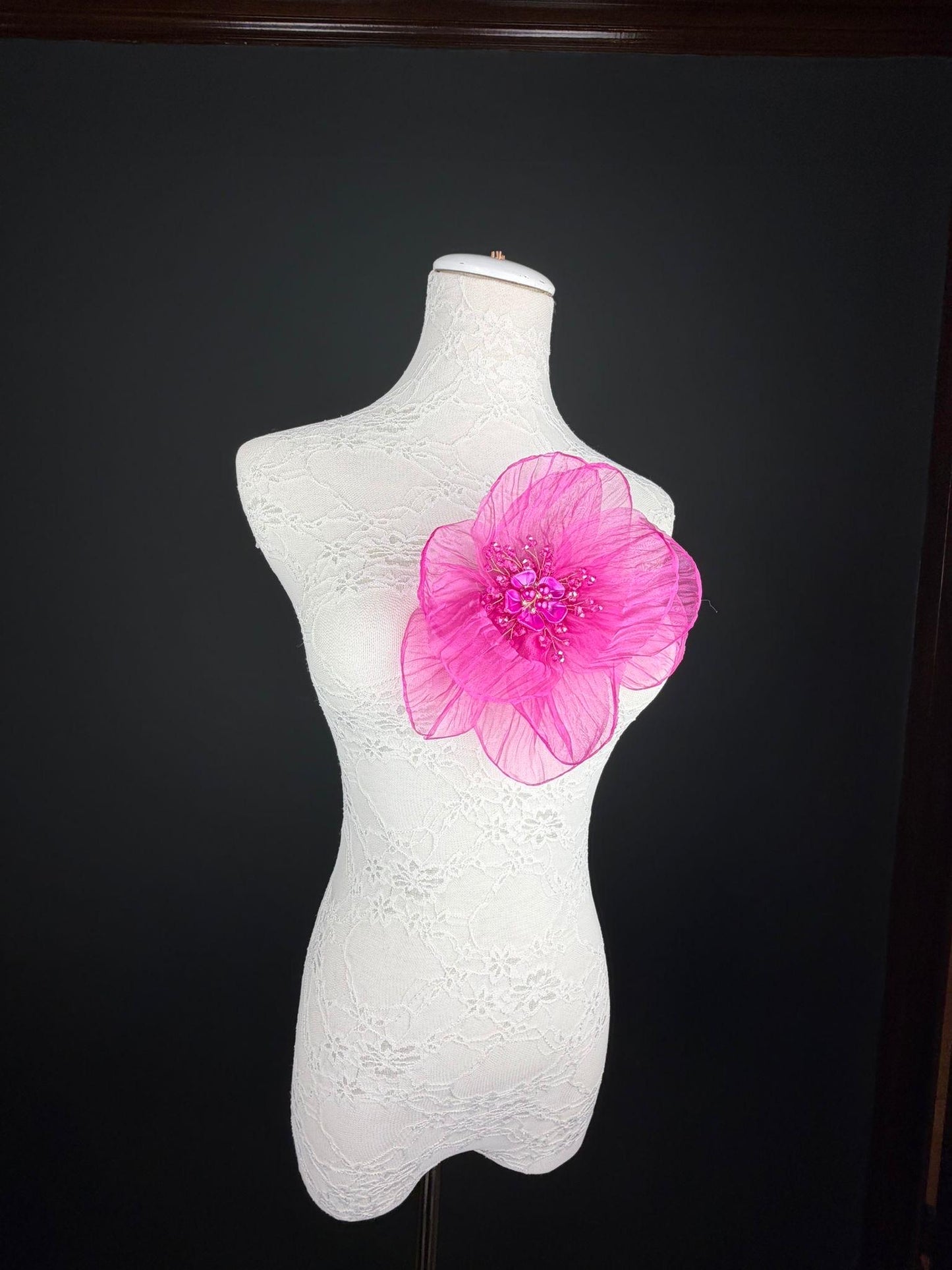 Large Organza Corsage Flower, Cerise, 15 colours, 8” Wide, 20cm, Pin on Corsage, Bridal, Clothing, Dress, Hat, Accessory, FAN Design