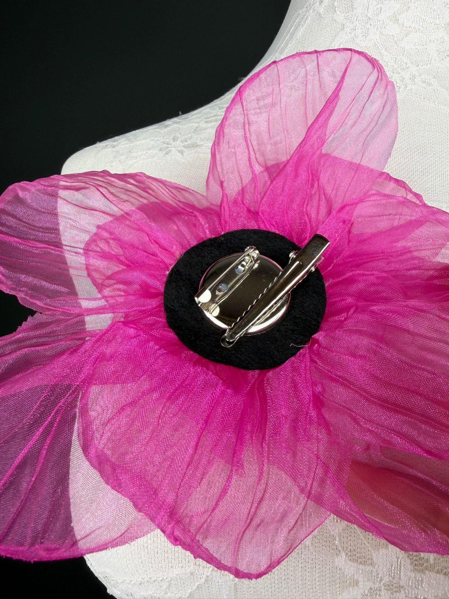 Large Organza Corsage Flower, Cerise, 15 colours, 8” Wide, 20cm, Pin on Corsage, Bridal, Clothing, Dress, Hat, Accessory, FAN Design