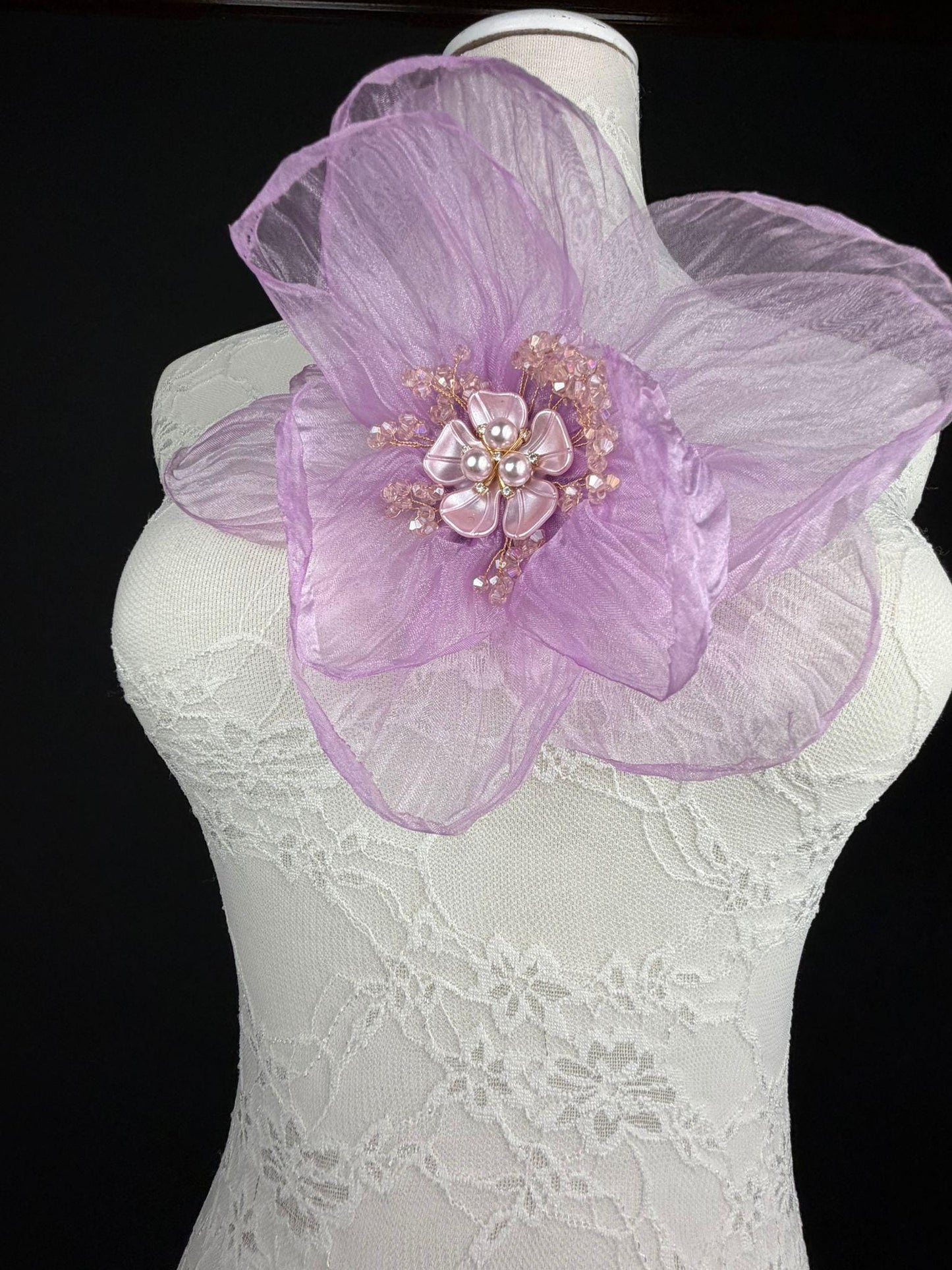 Large Organza Corsage Flower, Cerise, 15 colours, 8” Wide, 20cm, Pin on Corsage, Bridal, Clothing, Dress, Hat, Accessory, FAN Design