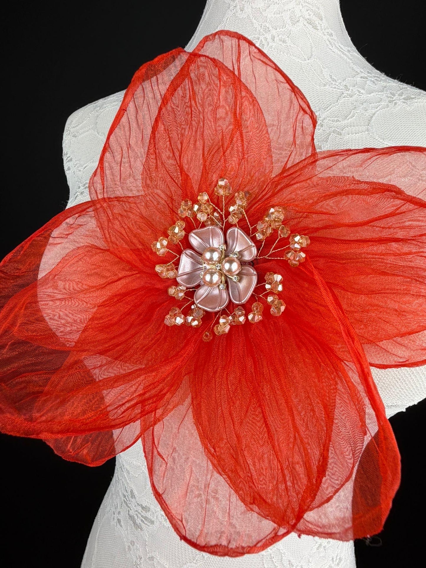 Large Organza Corsage Flower, Red, 15 colours, 8” Wide, 20cm, Pin on Corsage, Bridal, Clothing, Dress, Hat, Accessory, FAN Design