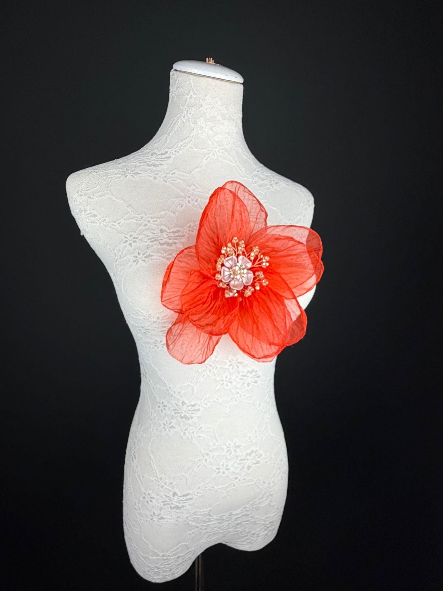 Large Organza Corsage Flower, Red, 15 colours, 8” Wide, 20cm, Pin on Corsage, Bridal, Clothing, Dress, Hat, Accessory, FAN Design