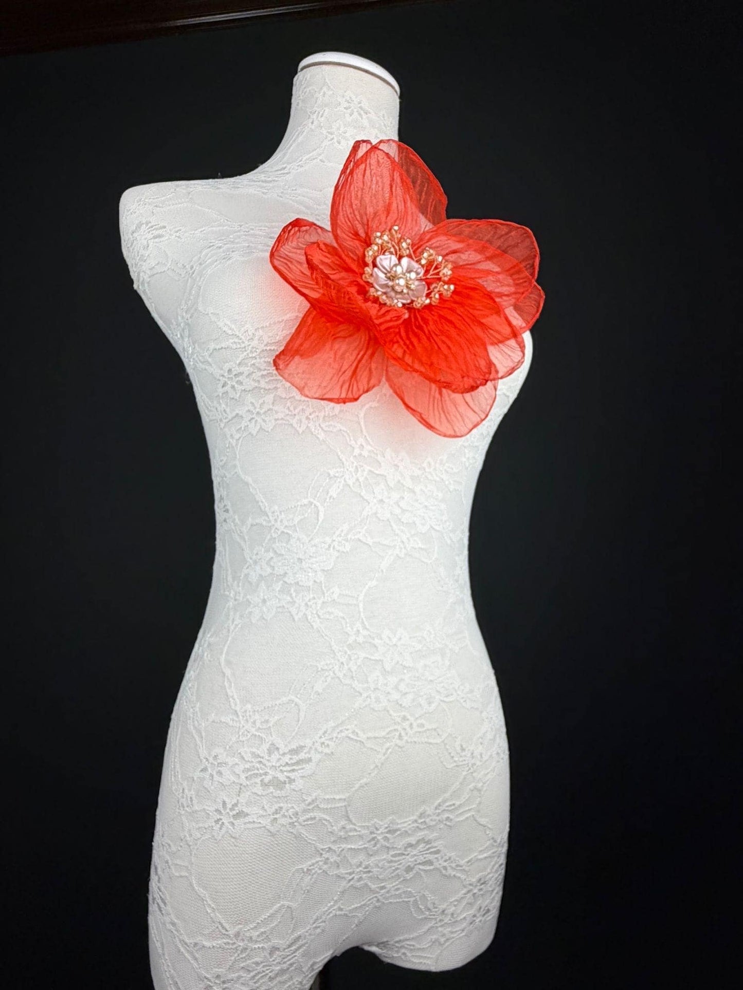 Large Organza Corsage Flower, Red, 15 colours, 8” Wide, 20cm, Pin on Corsage, Bridal, Clothing, Dress, Hat, Accessory, FAN Design