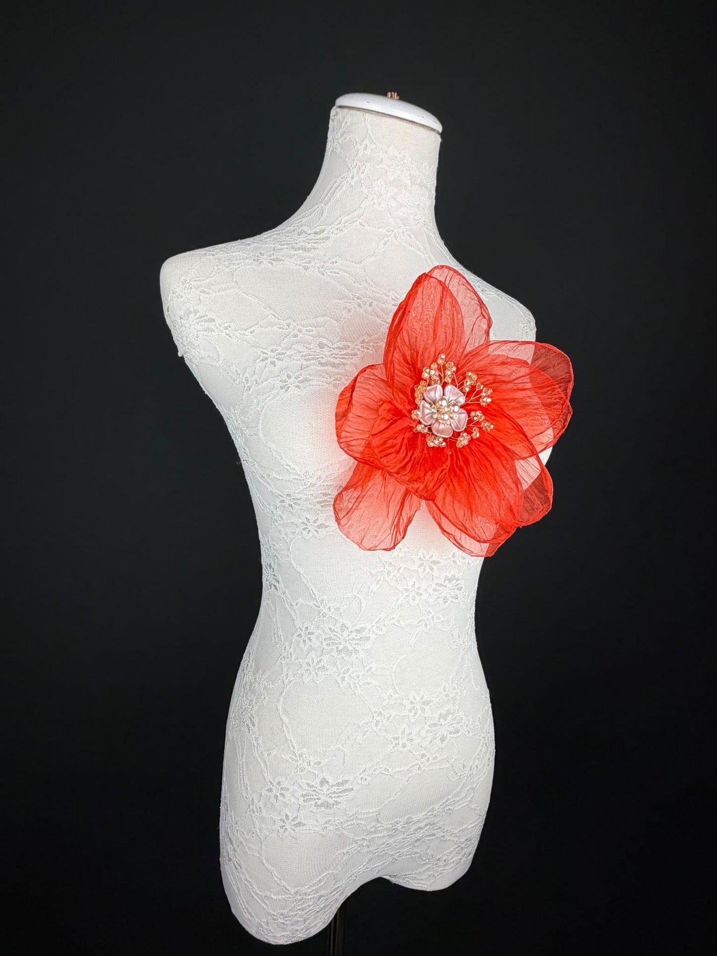 Large Organza Corsage Flower, Red, 15 colours, 8” Wide, 20cm, Pin on Corsage, Bridal, Clothing, Dress, Hat, Accessory, FAN Design