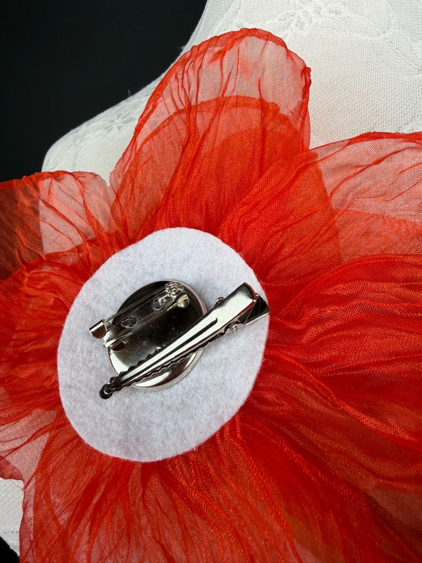 Large Organza Corsage Flower, Red, 15 colours, 8” Wide, 20cm, Pin on Corsage, Bridal, Clothing, Dress, Hat, Accessory, FAN Design