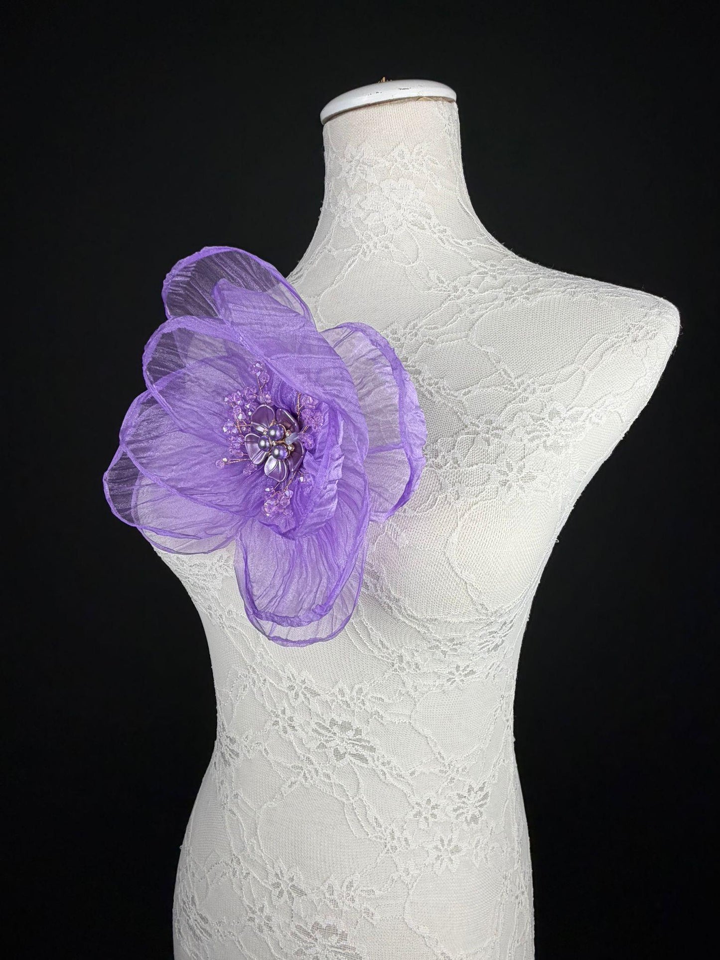 Large Organza Corsage Flower, Purple, 15 colours, 8” Wide, 20cm, Pin on Corsage, Bridal, Clothing, Dress, Hat, Accessory, FAN Design