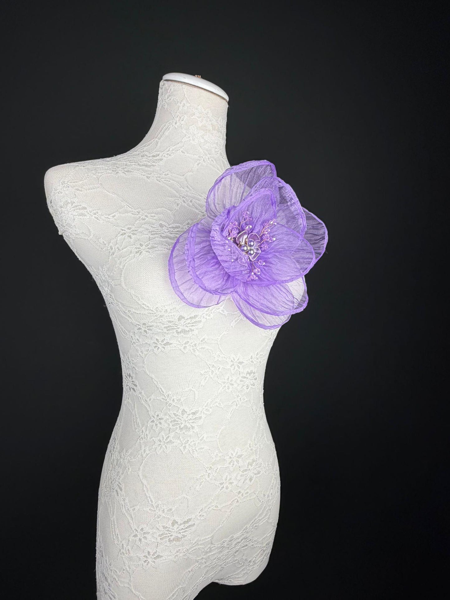 Large Organza Corsage Flower, Purple, 15 colours, 8” Wide, 20cm, Pin on Corsage, Bridal, Clothing, Dress, Hat, Accessory, FAN Design