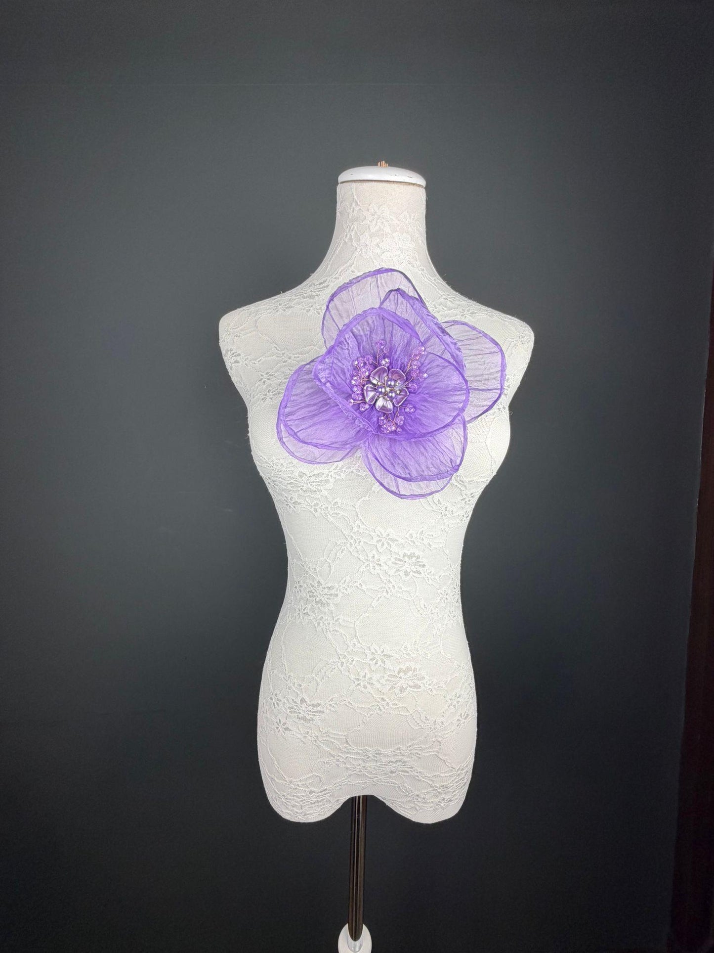 Large Organza Corsage Flower, Purple, 15 colours, 8” Wide, 20cm, Pin on Corsage, Bridal, Clothing, Dress, Hat, Accessory, FAN Design