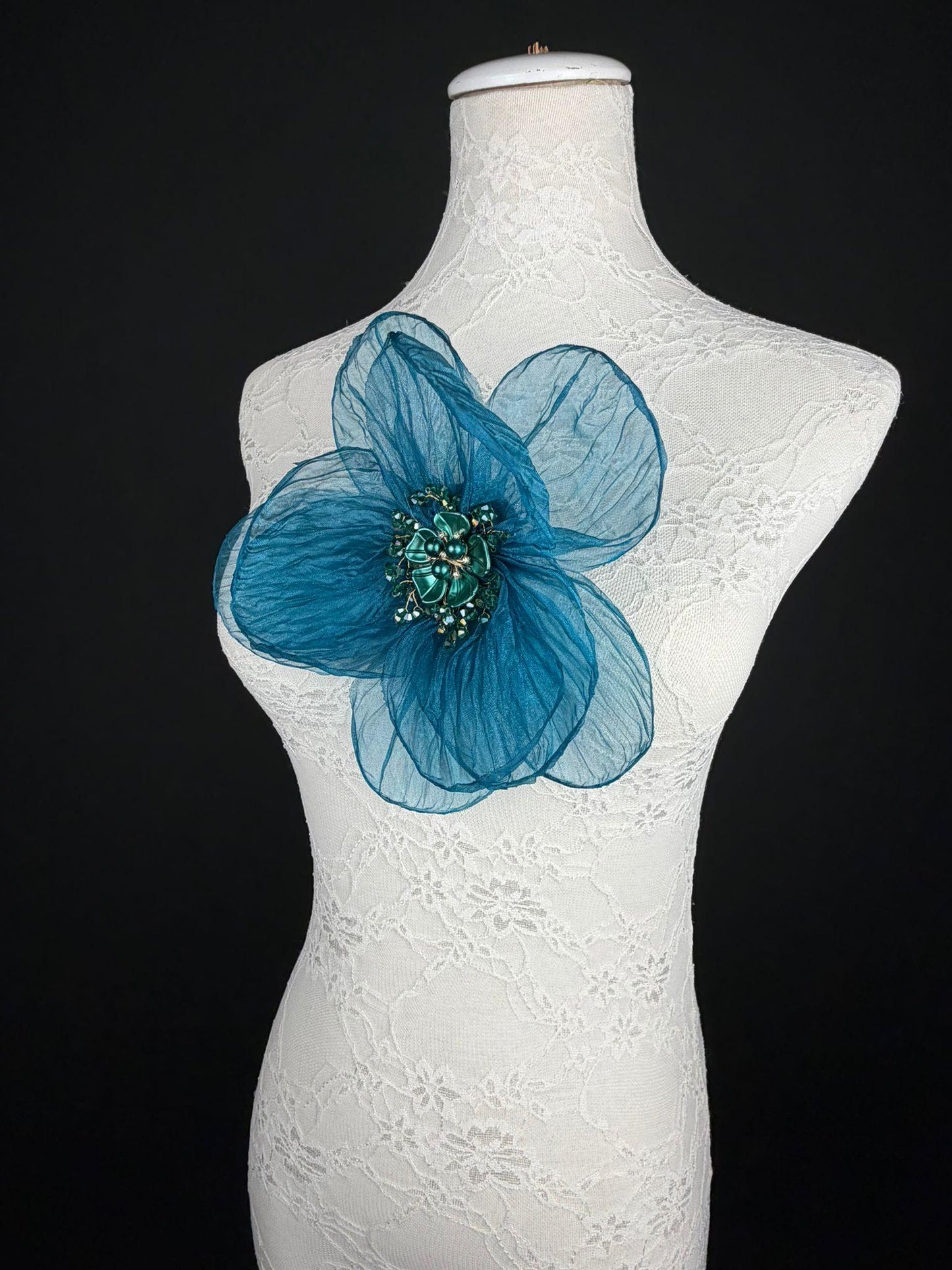 Large Organza Corsage Flower, Teal, 15 colours, 8” Wide, 20cm, Pin on Corsage, Bridal, Clothing, Dress, Hat, Accessory, FAN Design